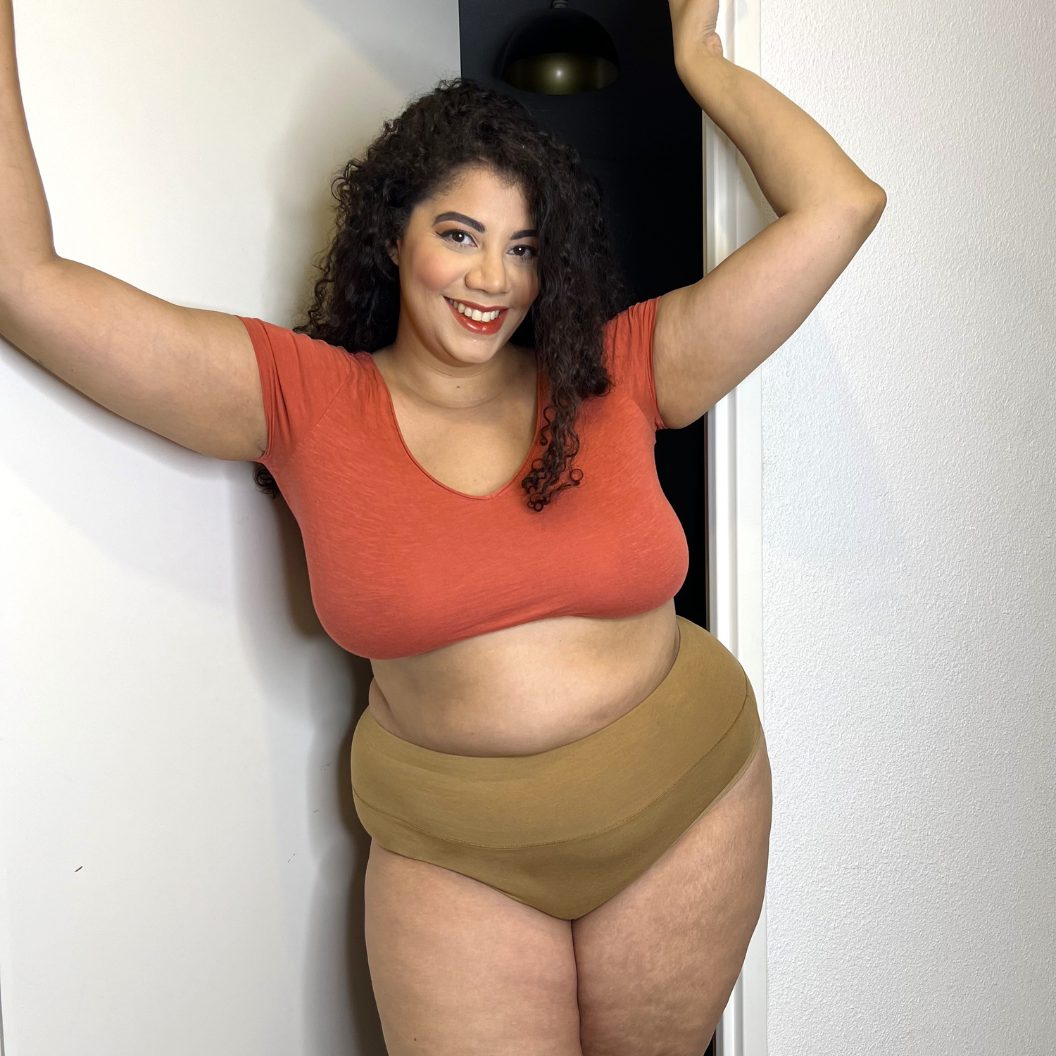 Organic Cotton Cheeky High Leg Panties - Caramel