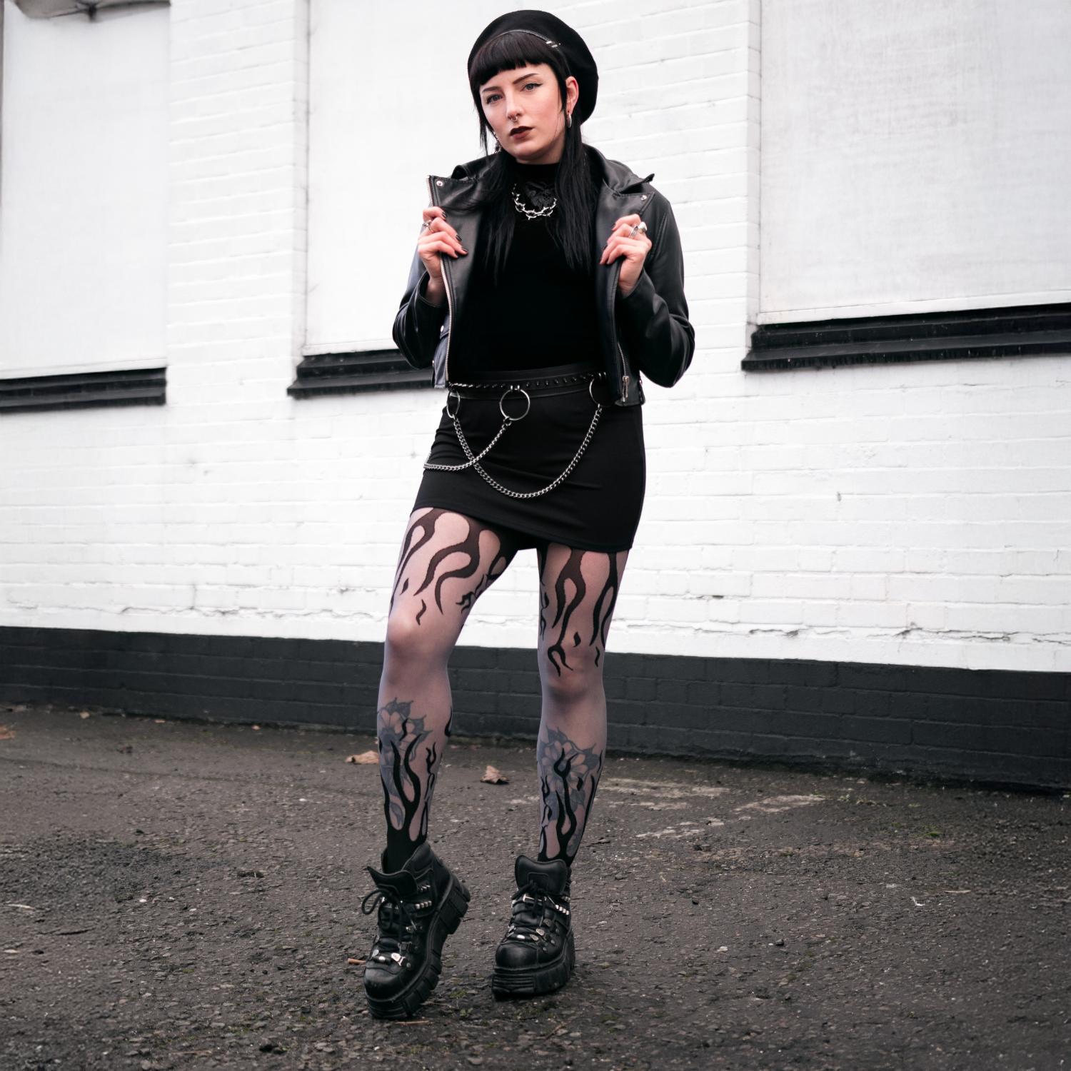 Flames Mixed Denier Tights | Fire Pattern Hosiery