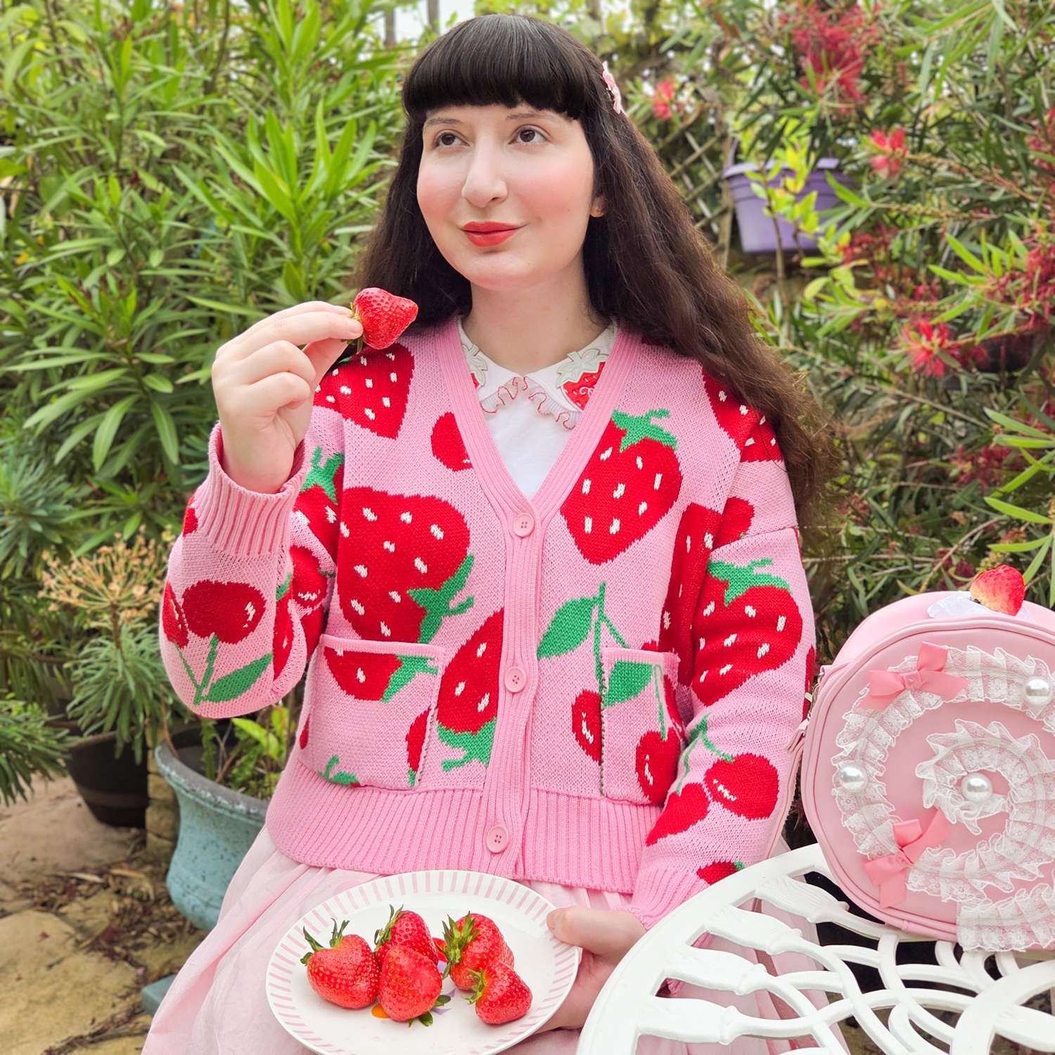 100% Cotton Strawberry Cardigan | Lightweight Summer Cardigan with
