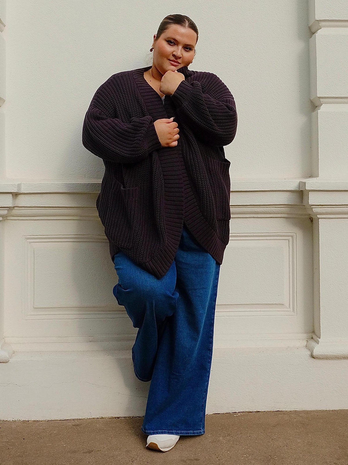 Chunky Knit Cotton Cardigan - Charcoal