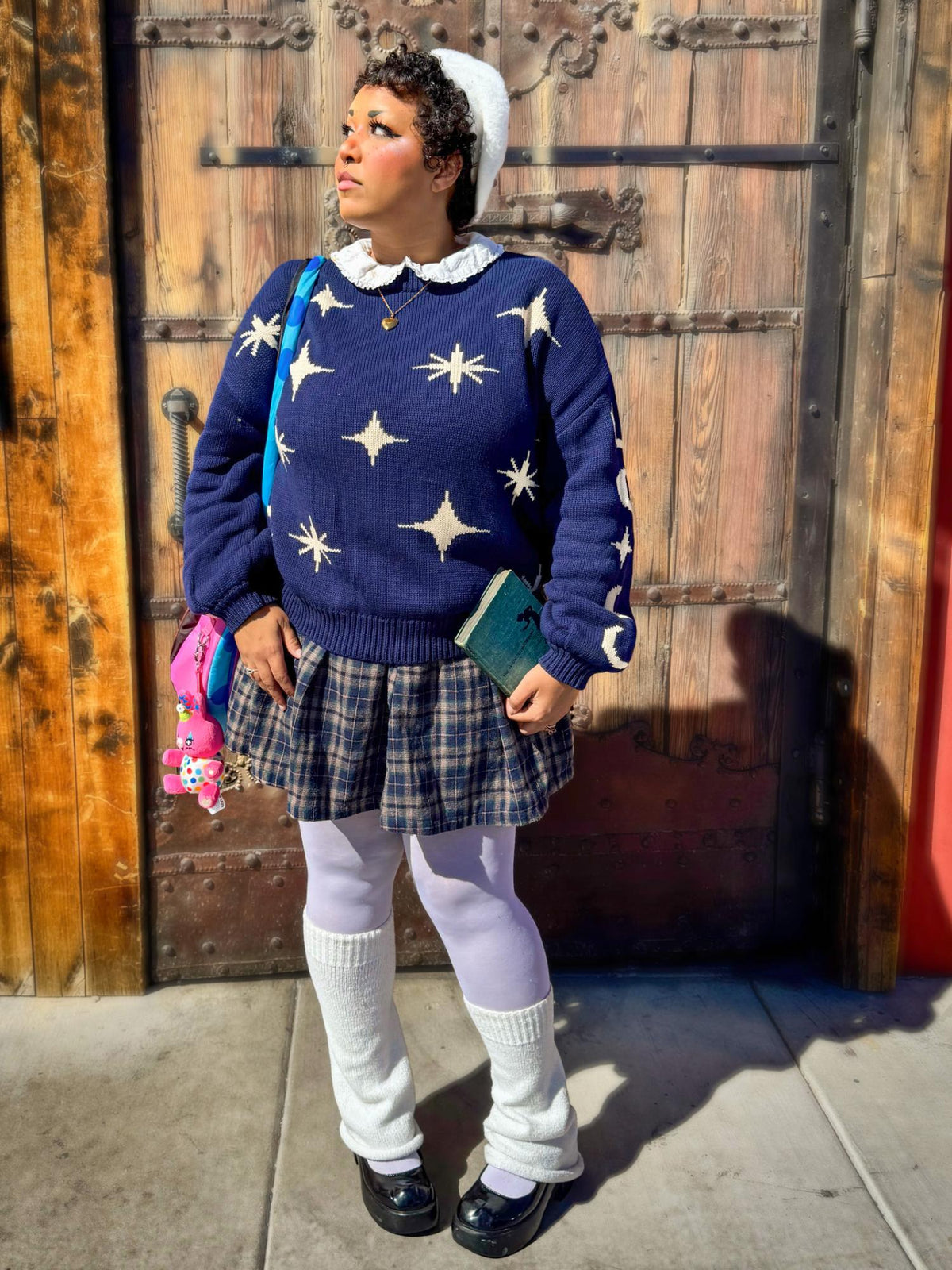 Chunky Knit Sweater - Stars - Navy/Cream