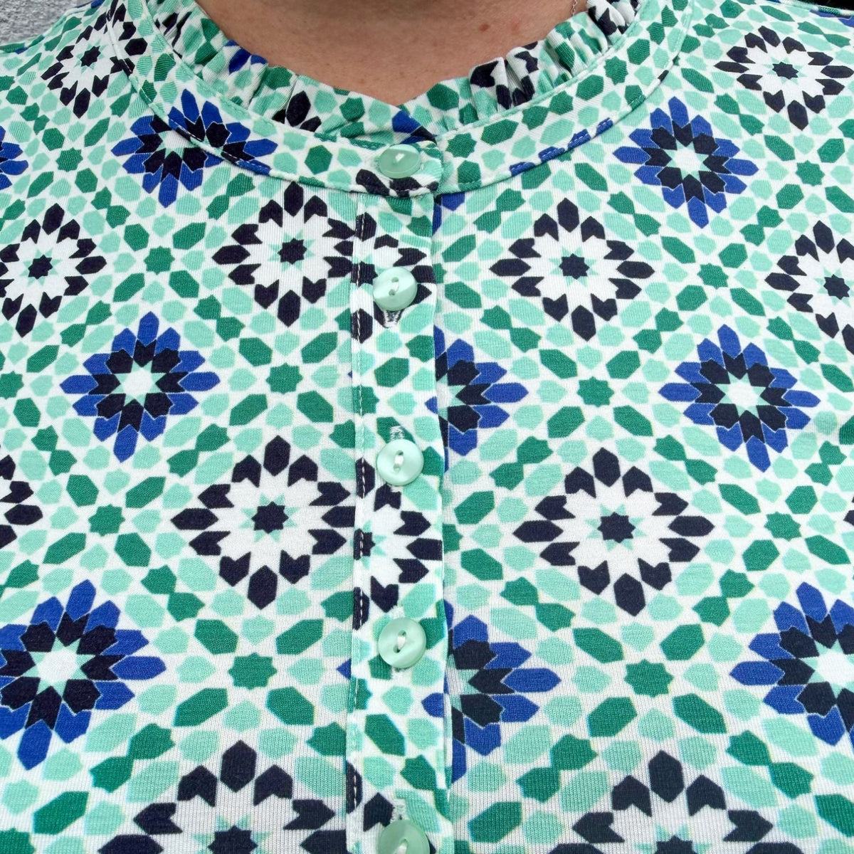 Tailored Viscose Jersey Button-Up Top - Blue Pearl