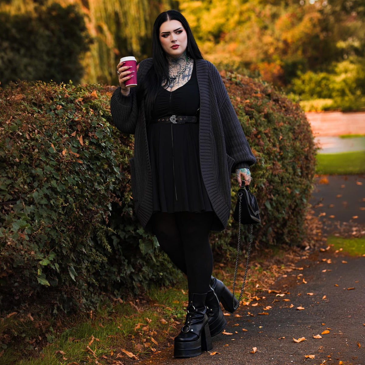 Chunky Knit Cotton Cardigan - Charcoal