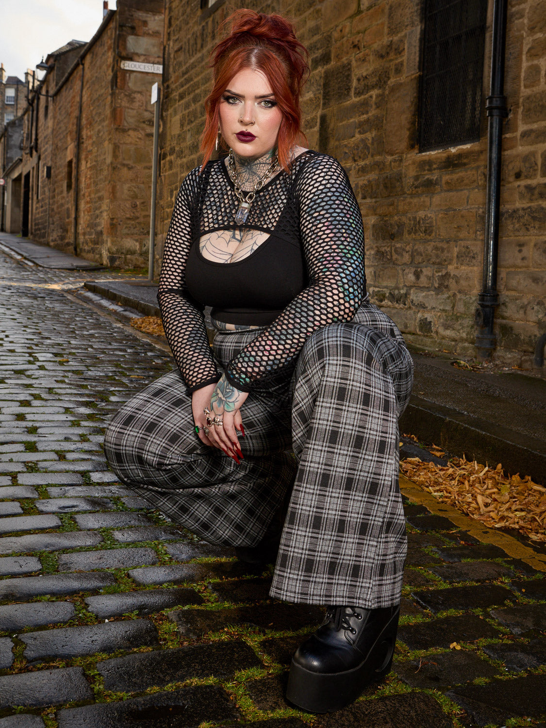 Black & Grey Plaid Wide-Leg Trousers | Snag – Snag US