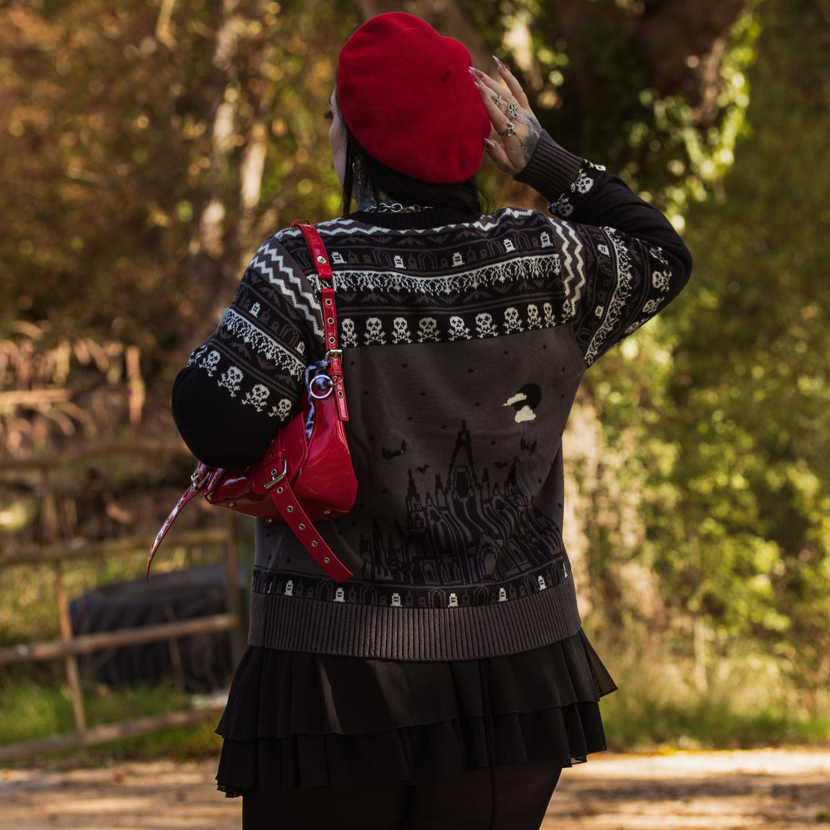 Fair Isle Sweater - Haunted House - Black/Gray