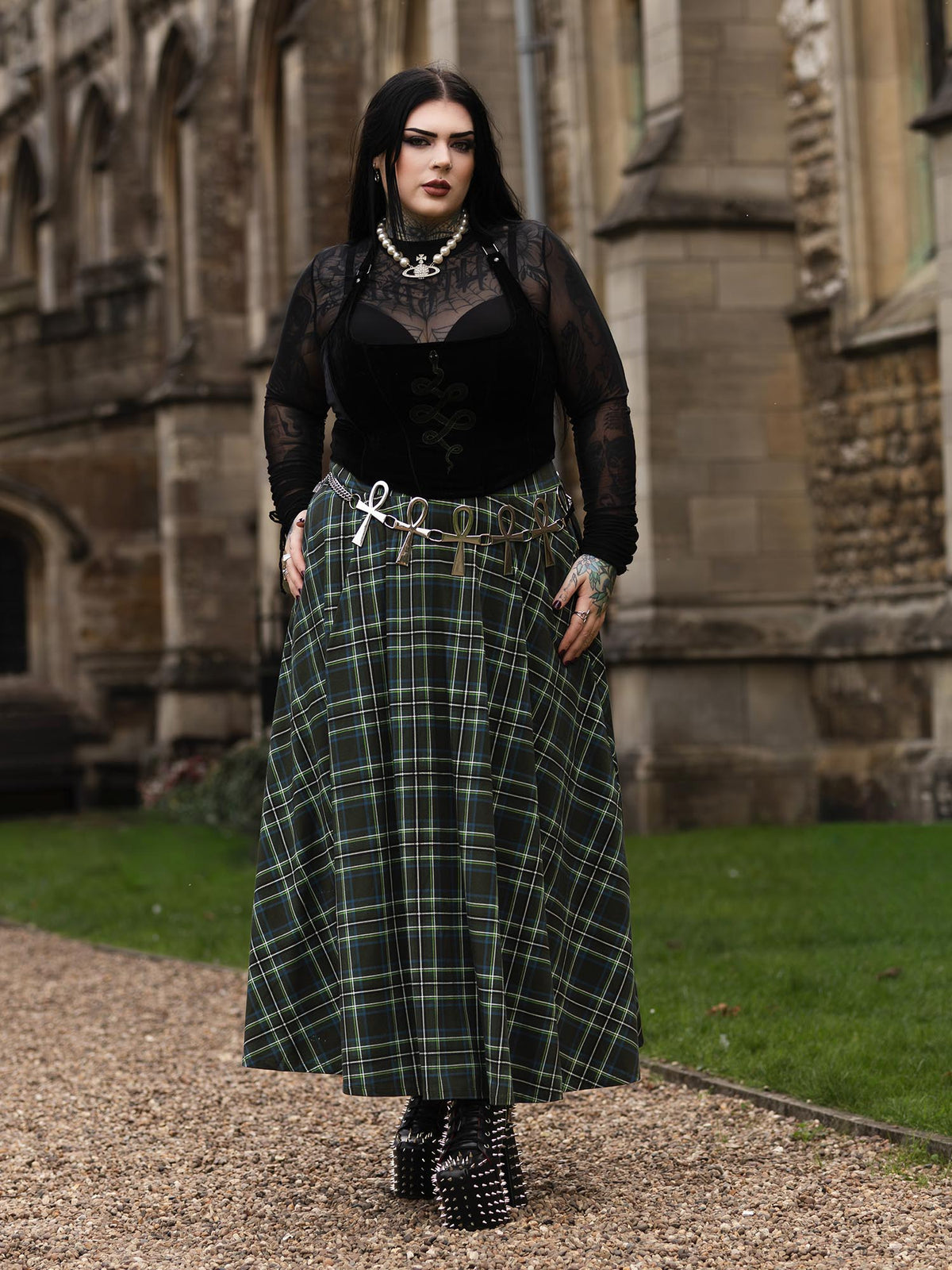 Islay Jersey Maxi A-Line Skirt - Green Plaid
