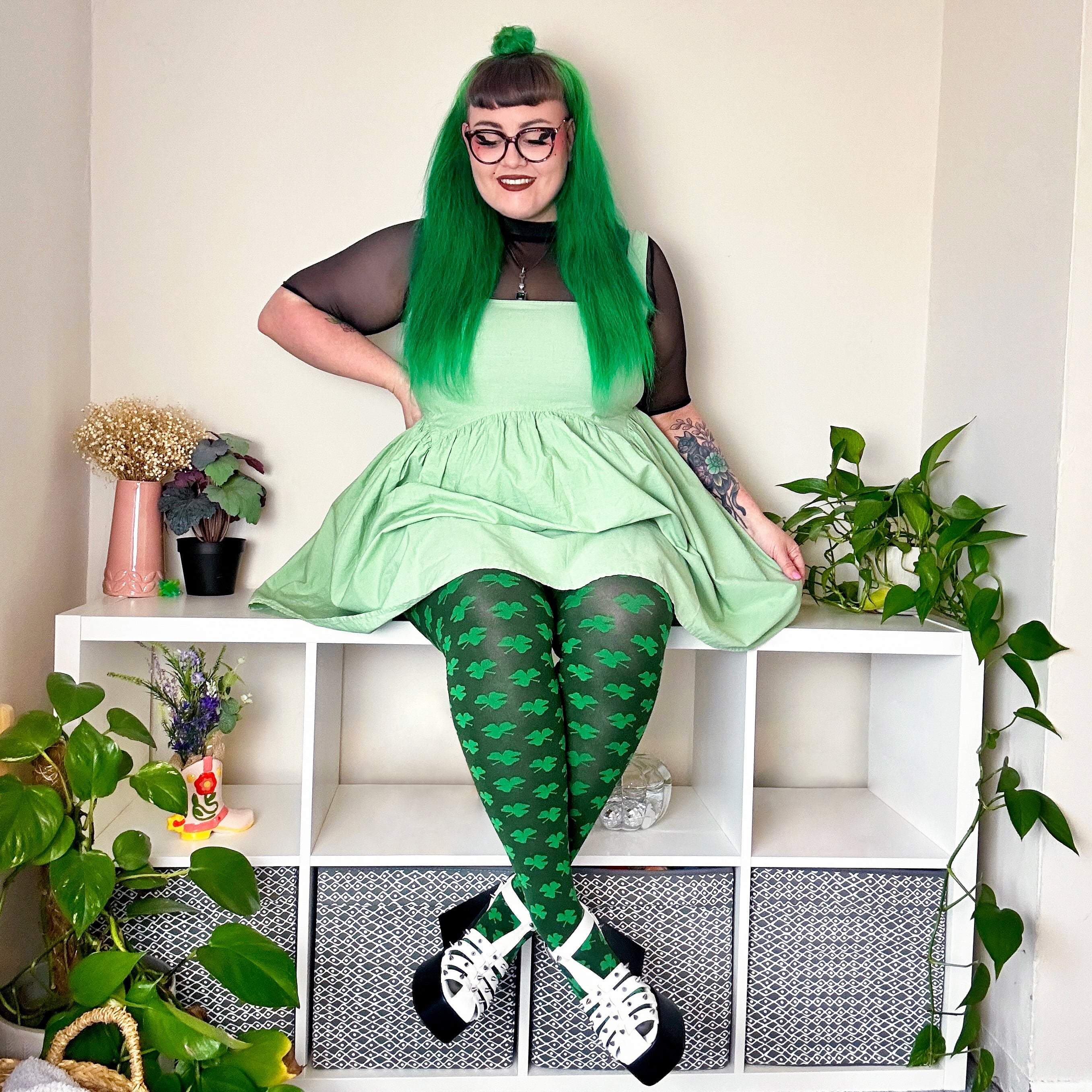 green dress black tights Shamrock Green Semi-Opaque 80 Denier Tights