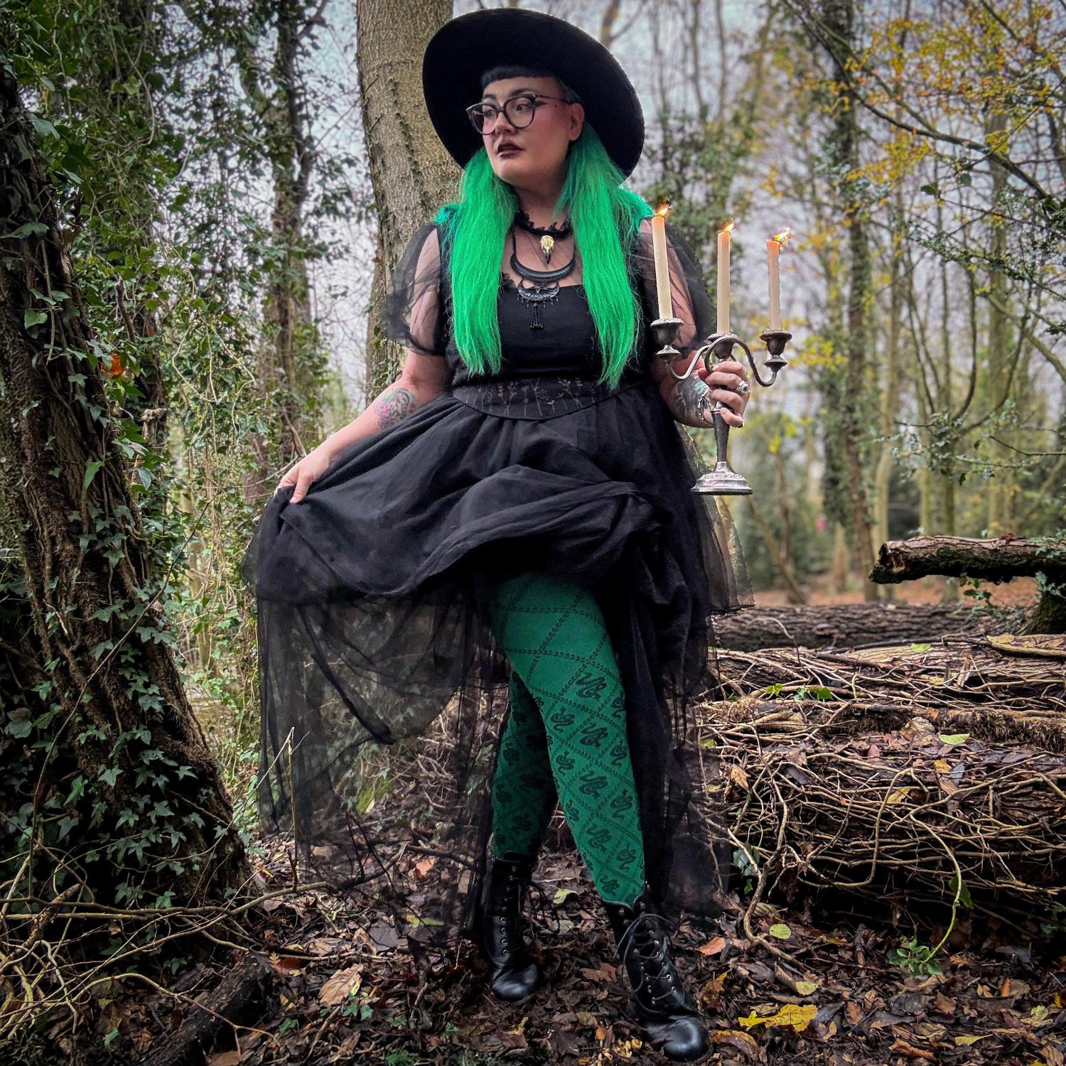 Opaque 80 Denier Tights - Corra Snakes - Foliage Green