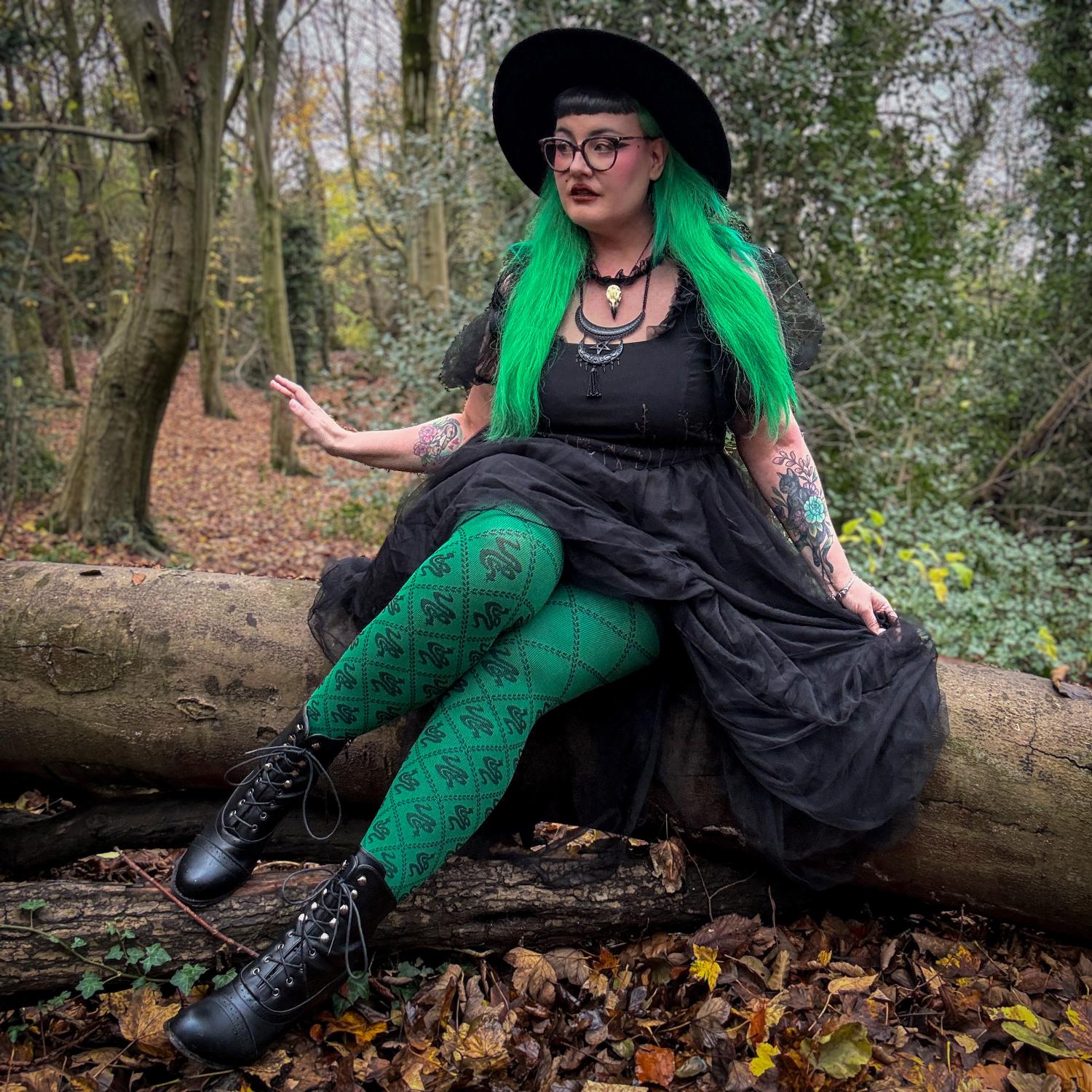 Opaque 80 Denier Tights - Corra Snakes - Foliage Green