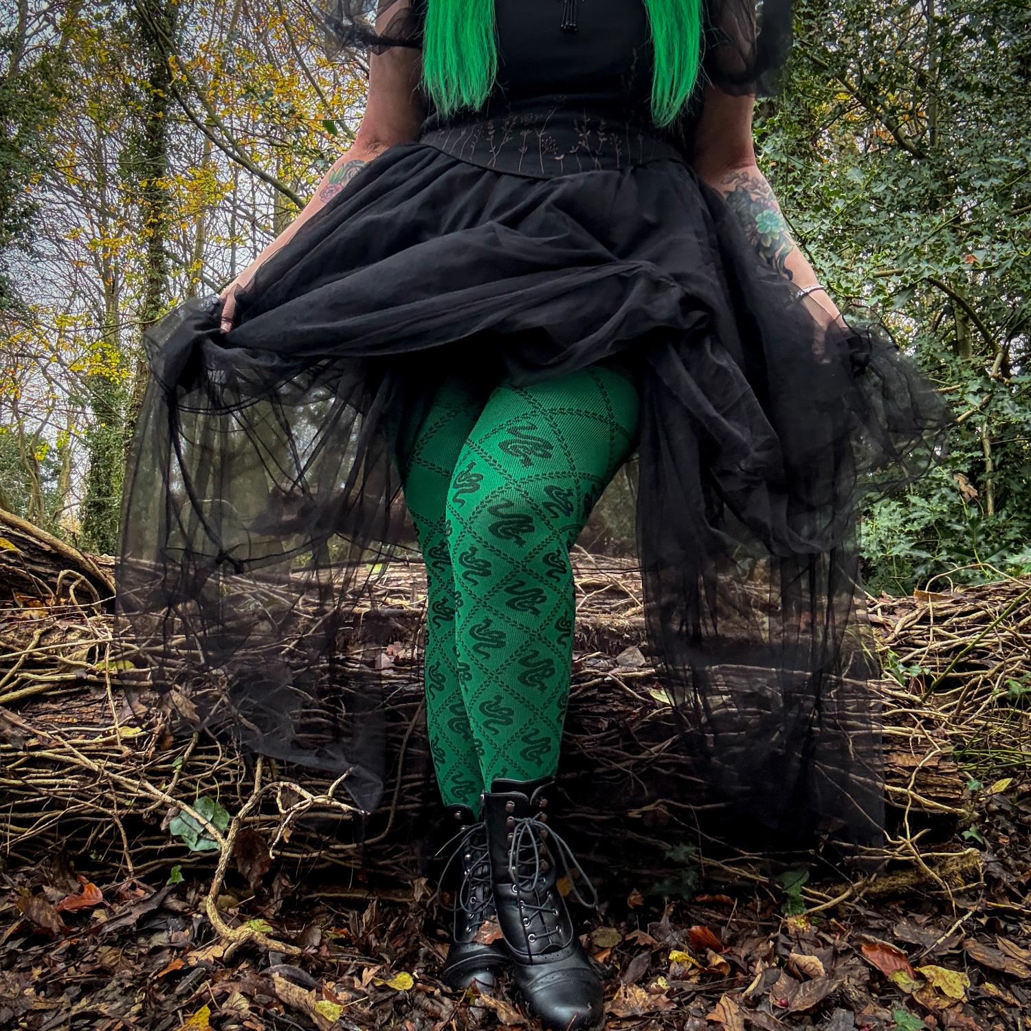 Opaque 80 Denier Tights - Corra Snakes - Foliage Green