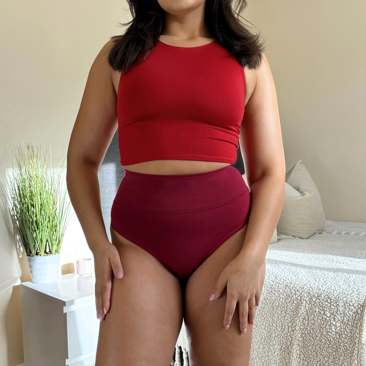 Organic Cotton Cheeky High Leg Panties -  Blood Red