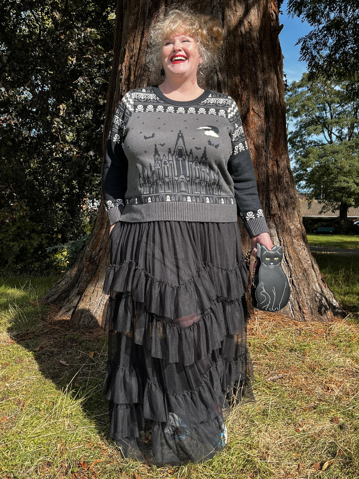 Fair Isle Sweater - Haunted House - Black/Gray