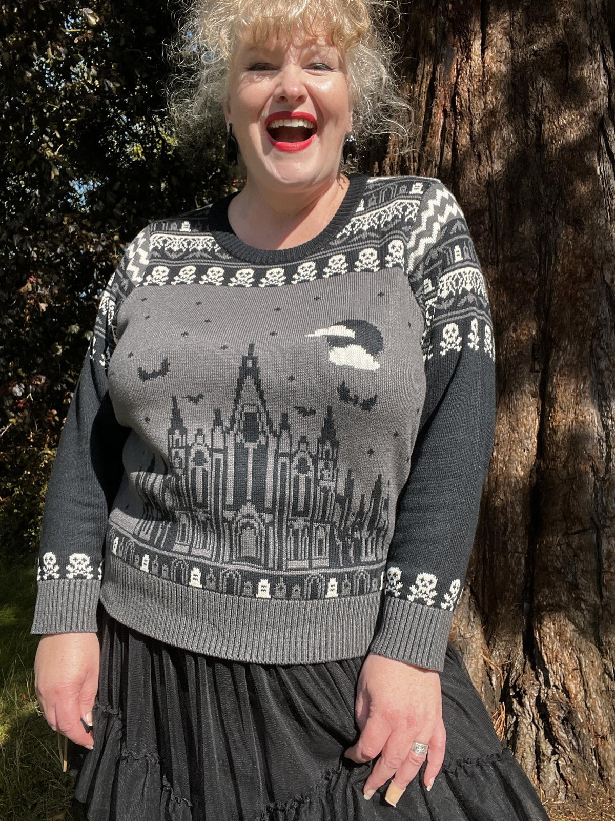 Fair Isle Sweater - Haunted House - Black/Gray