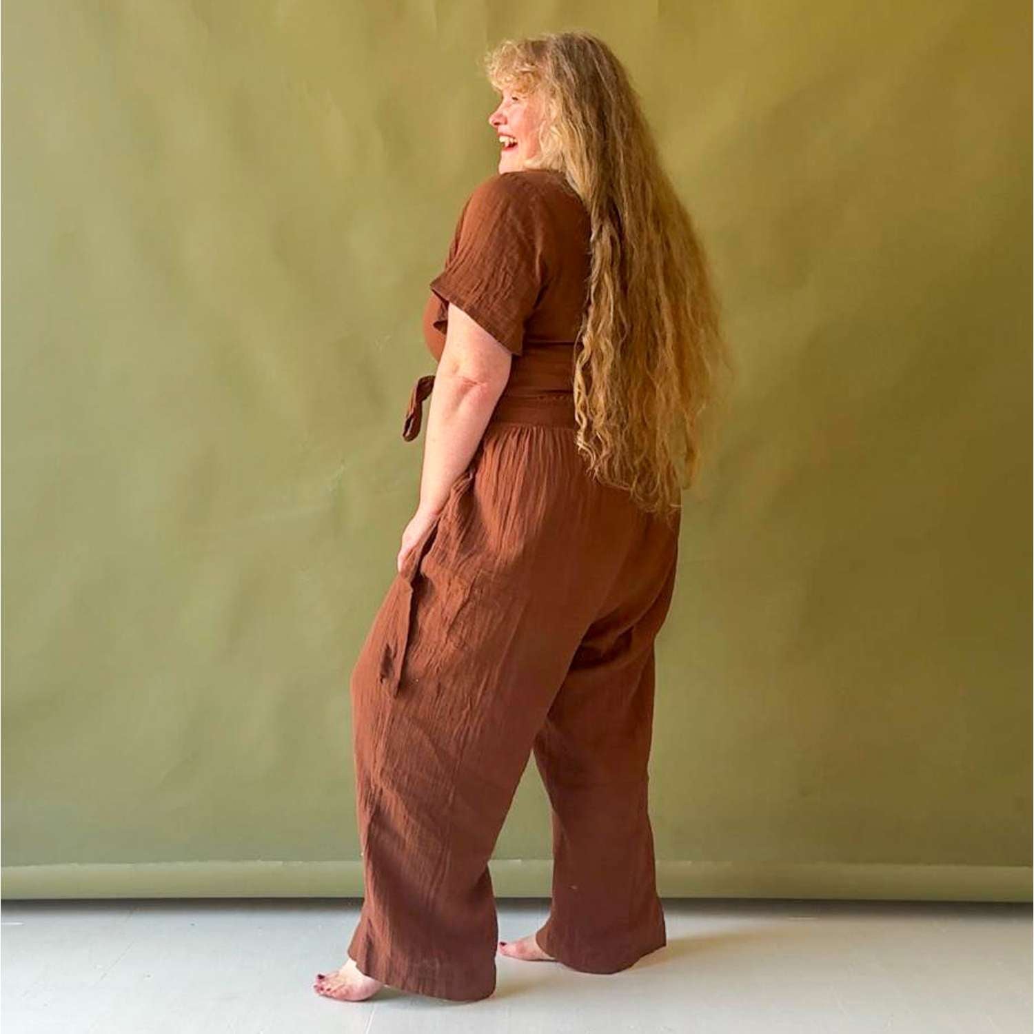 Noor Cotton Gauze Wide-Leg Trousers - Brown