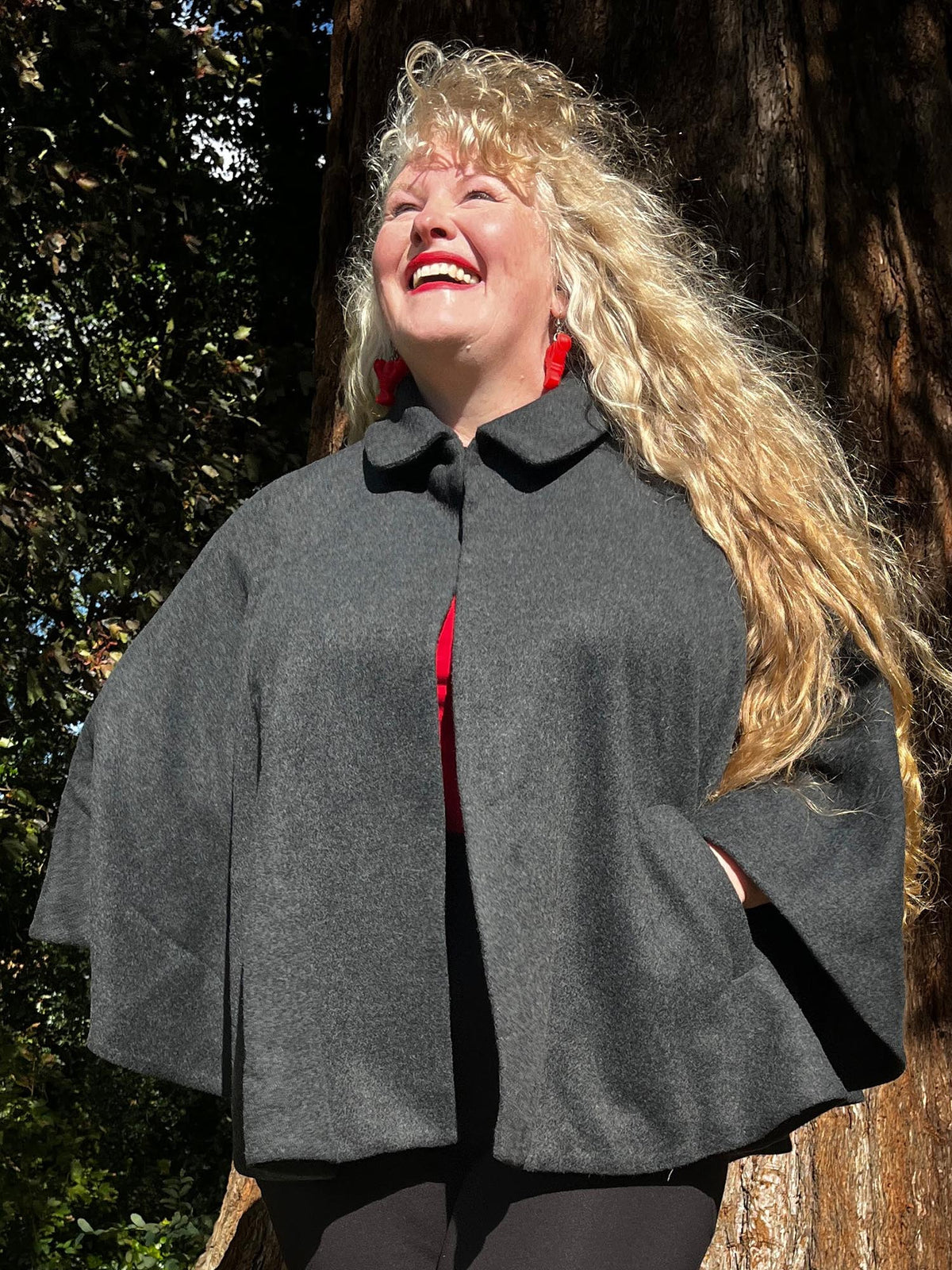 Wool Collared Cape - Charcoal