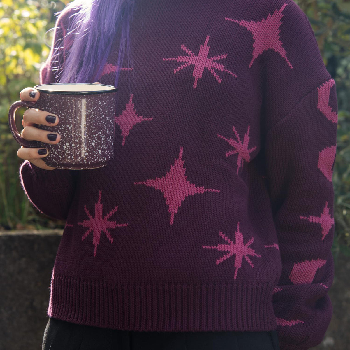 Chunky Knit Sweater - Stars - Pink/Purple
