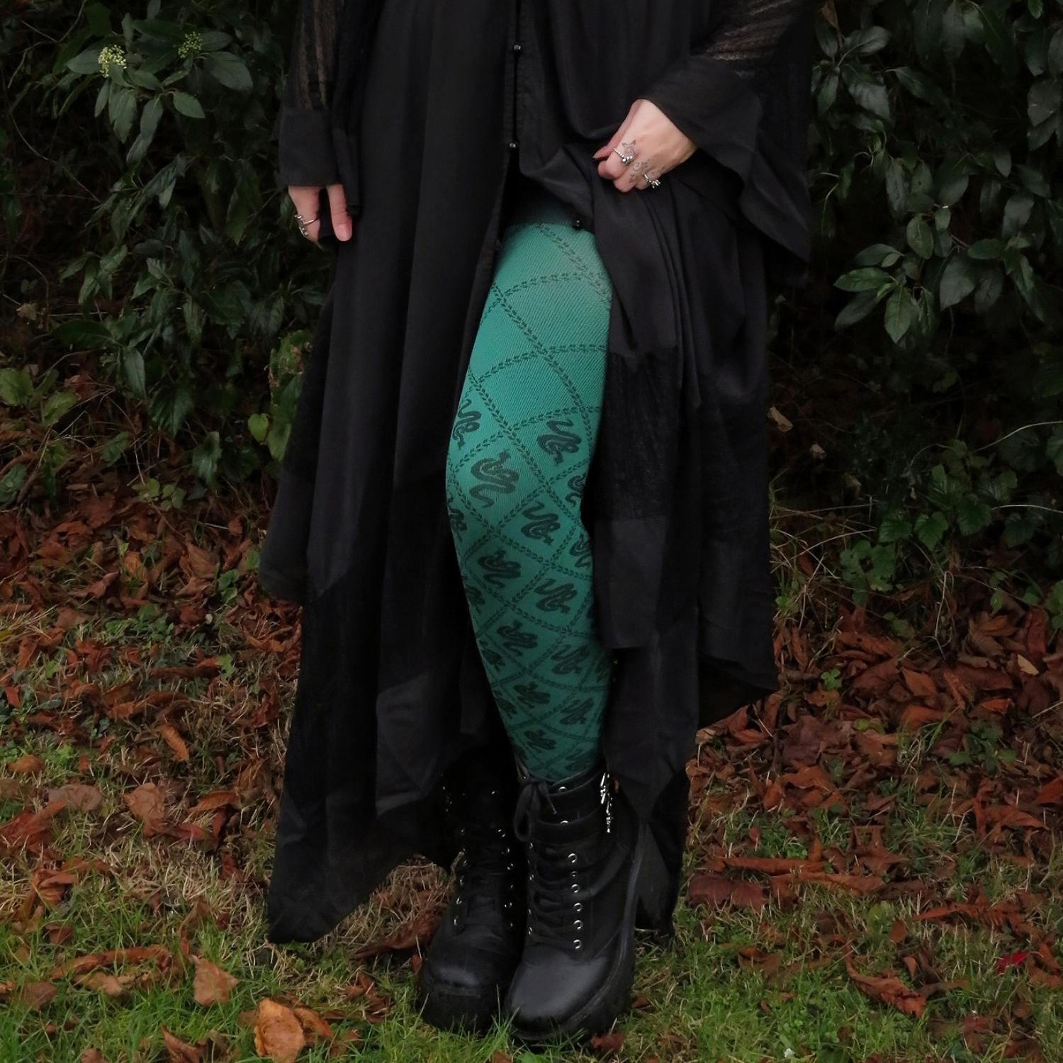 Opaque 80 Denier Tights - Corra Snakes - Foliage Green