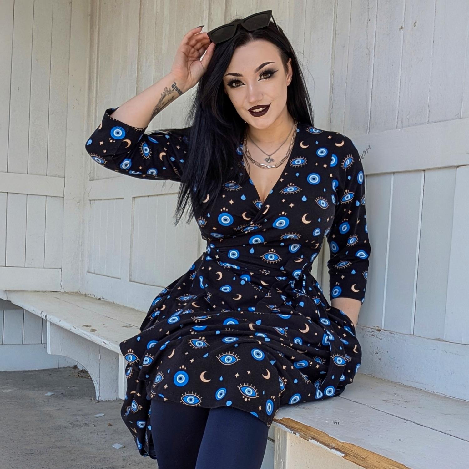 Evil Eye Black Wrap Dress | Sizes 0-34