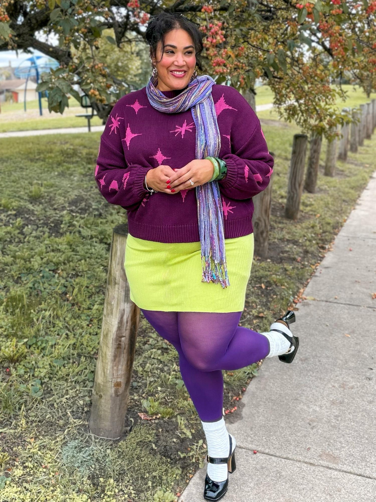 Chunky Knit Sweater - Stars - Pink/Purple