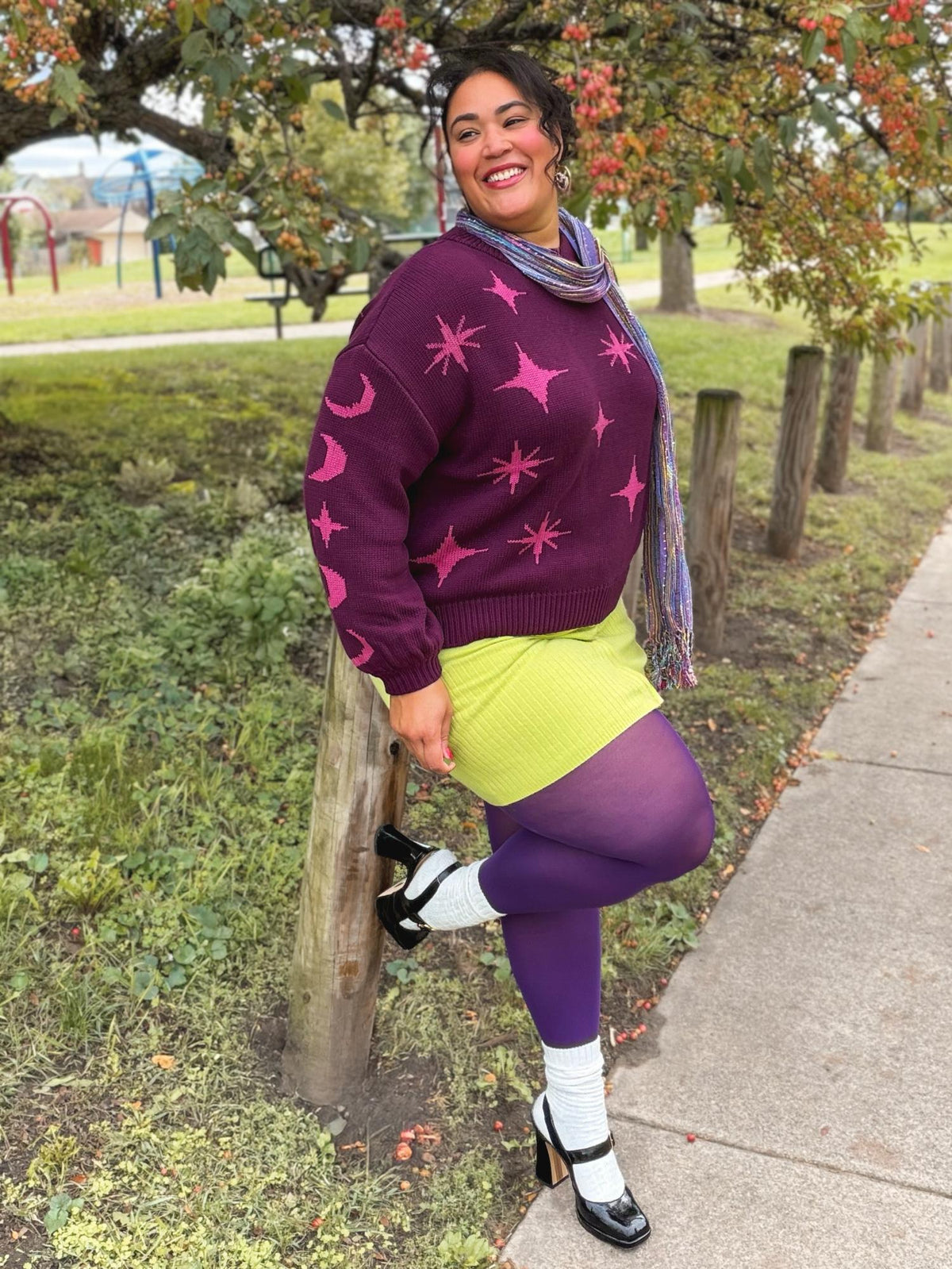 Chunky Knit Sweater - Stars - Pink/Purple