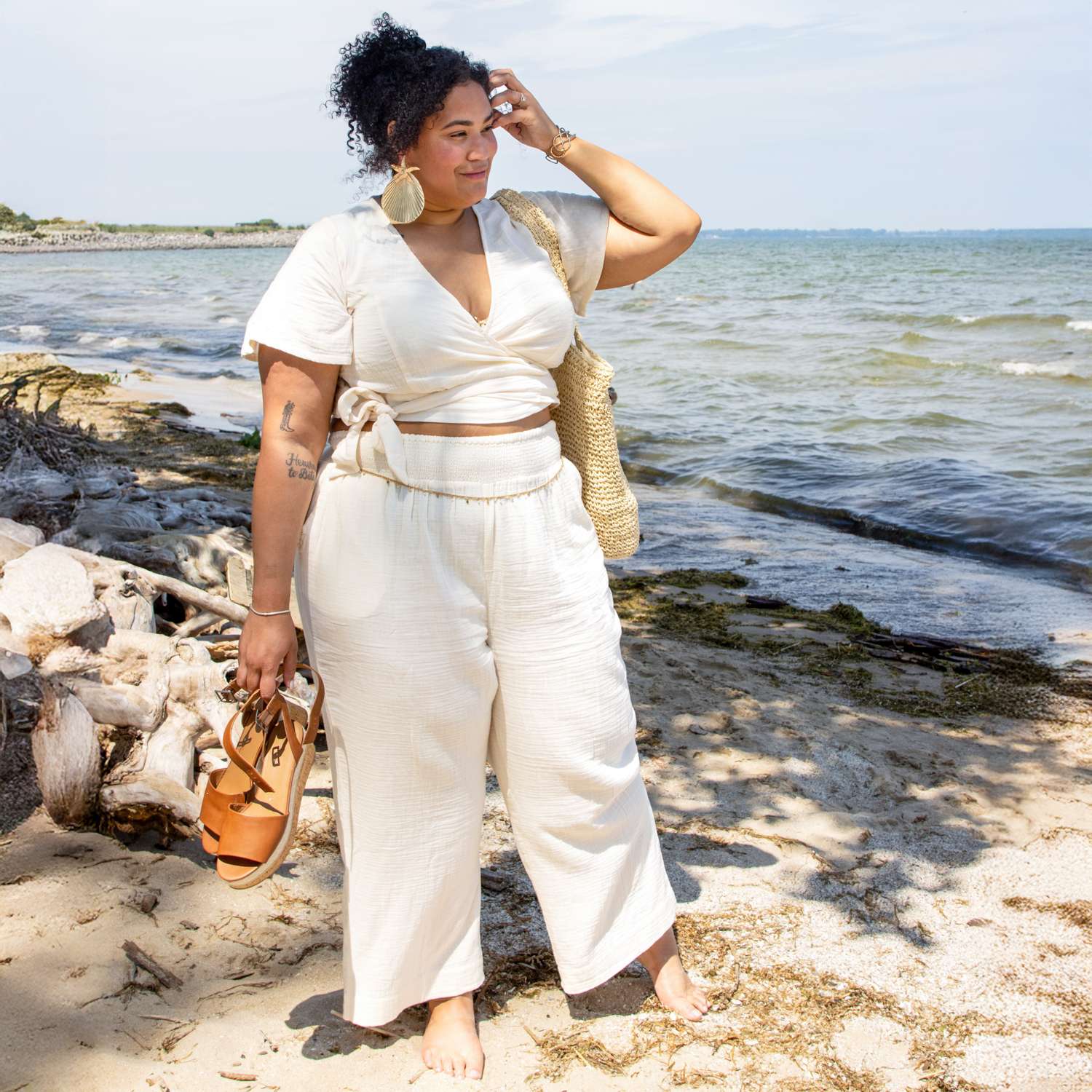 Sonia Cotton Gauze Wrap Top - Cream