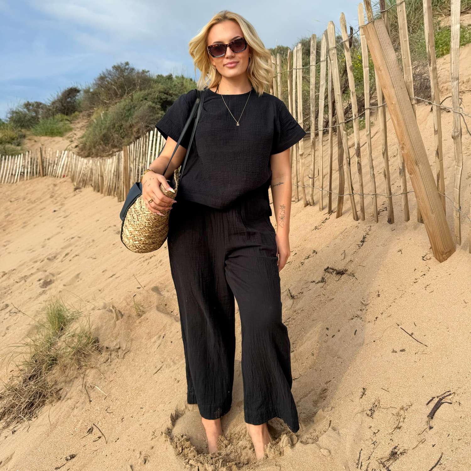 Cotton Gauze Trousers - Black | Beach Trousers – Snag US