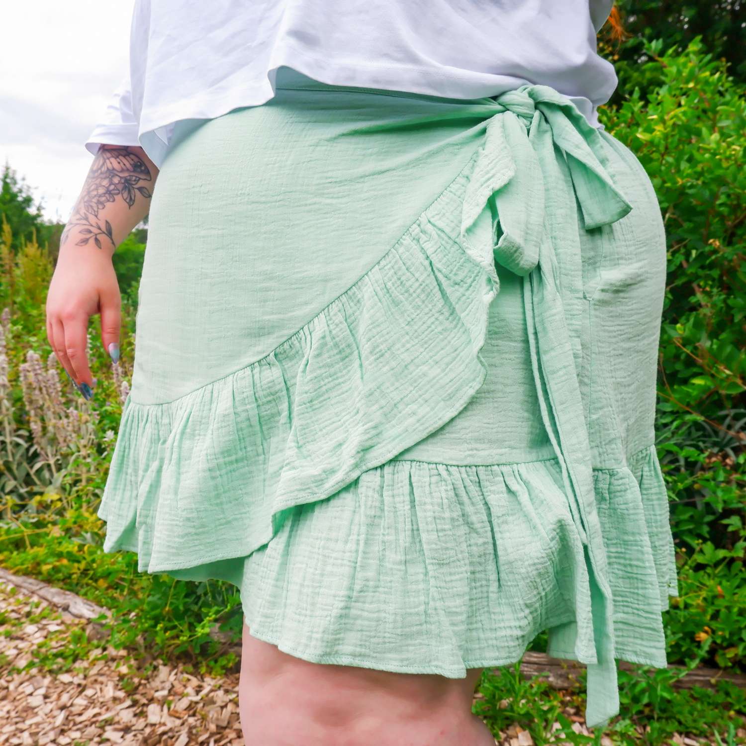 Mary Cotton Gauze Wrap Skirt - Pistachio