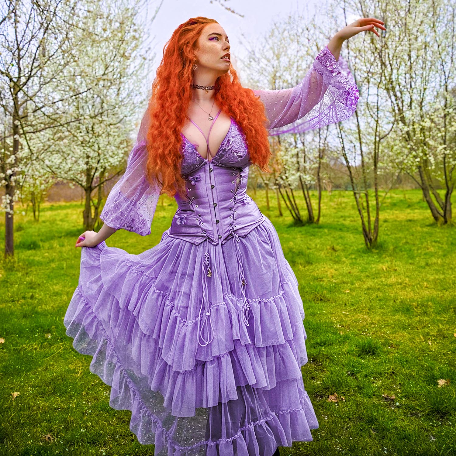 Maxi Mesh Skirt - Lavender Fields