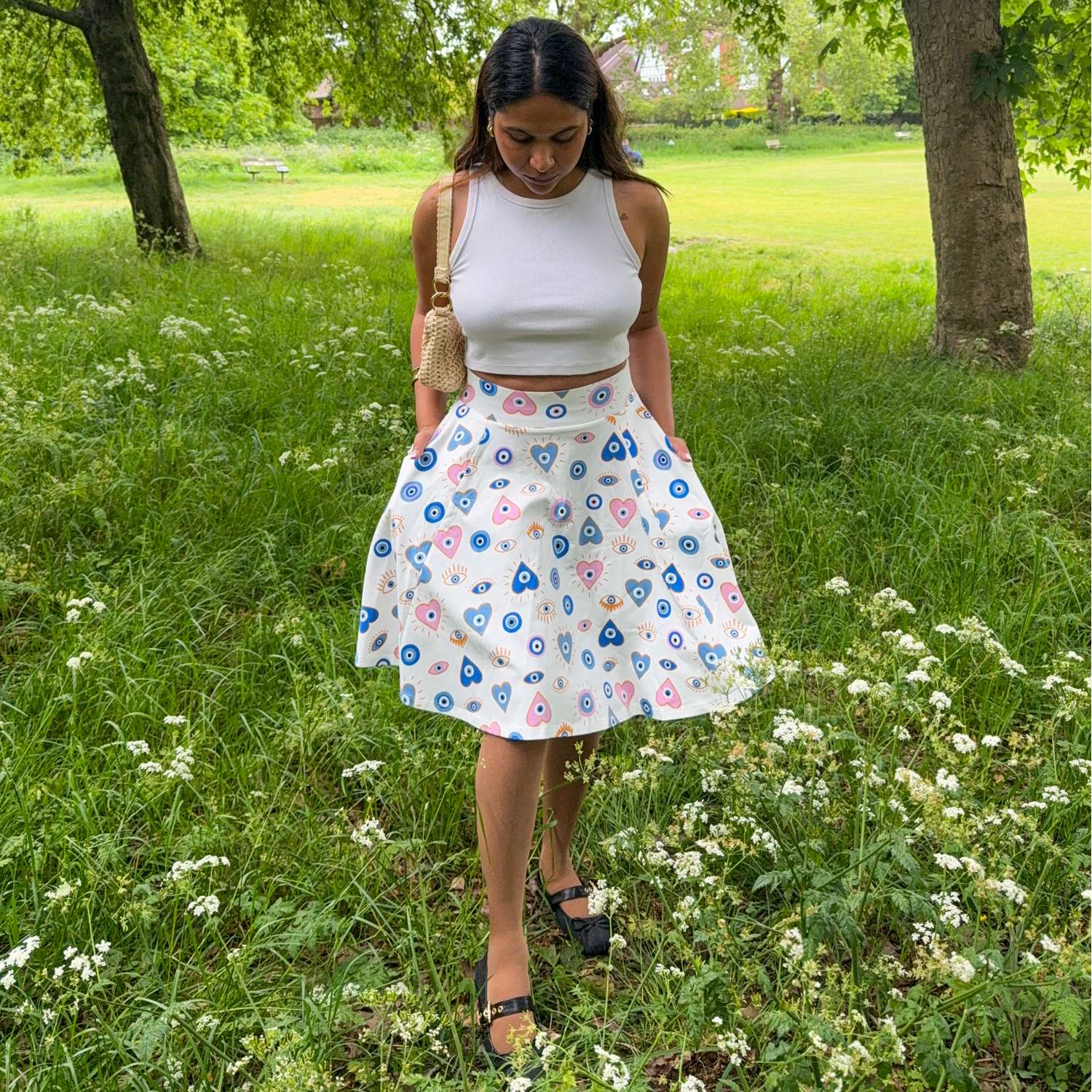 Mati Flare Skirt | Evil Eye Print Organic Cotton – Snag US