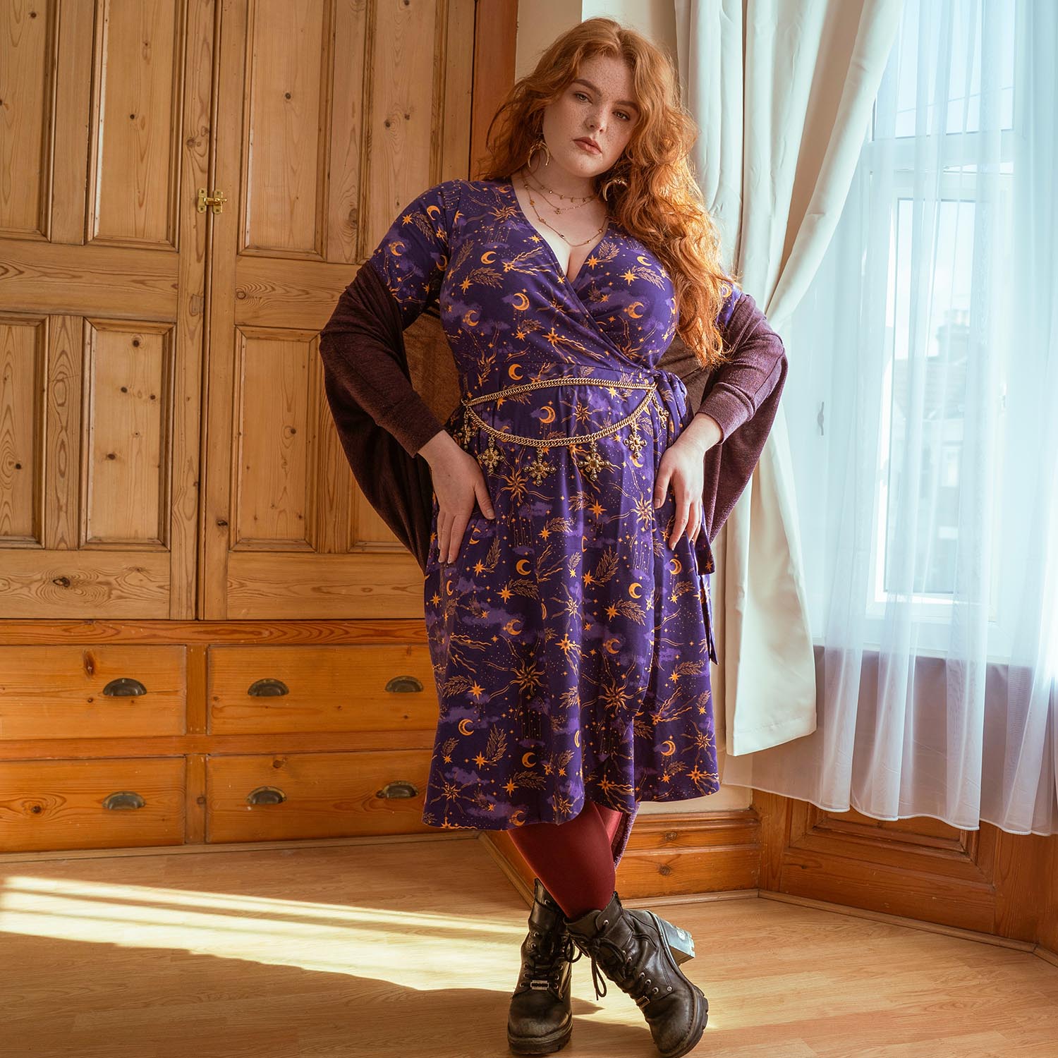 Celestial Wrap Dress - Purple / Gold