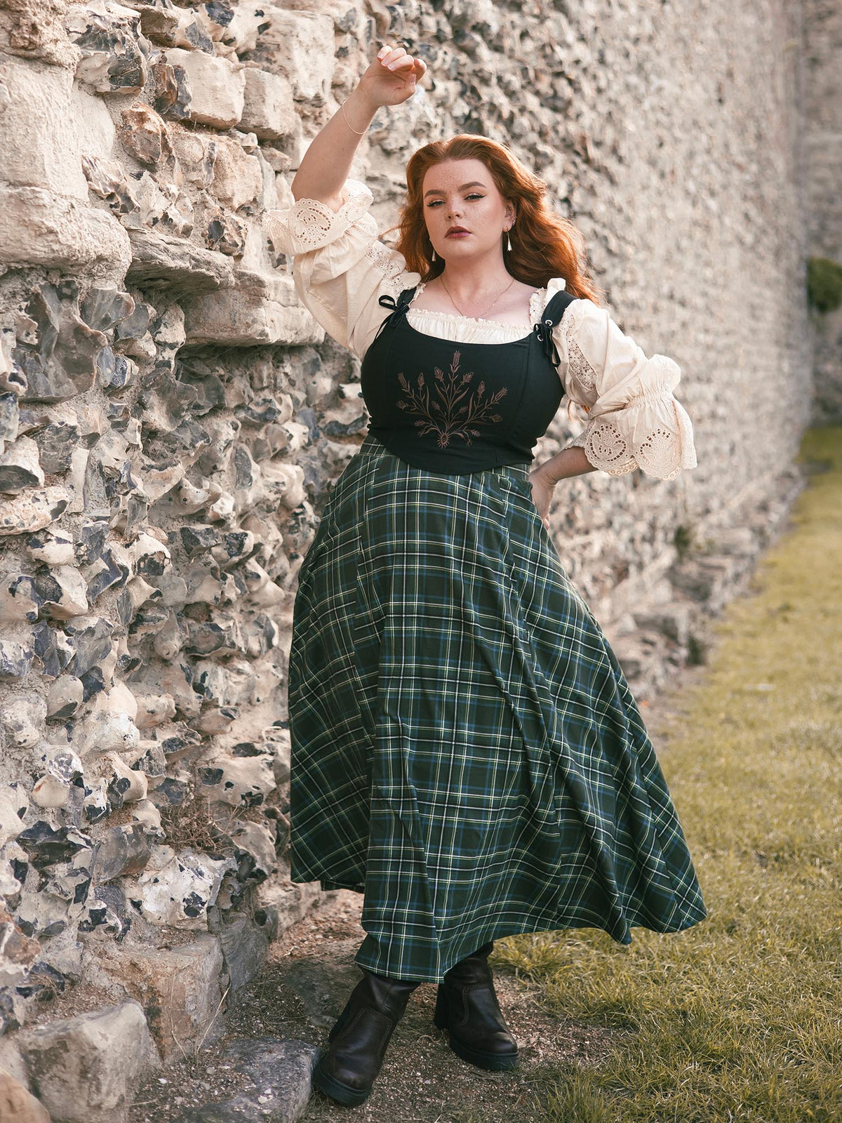 Islay Jersey Maxi A-Line Skirt - Green Plaid