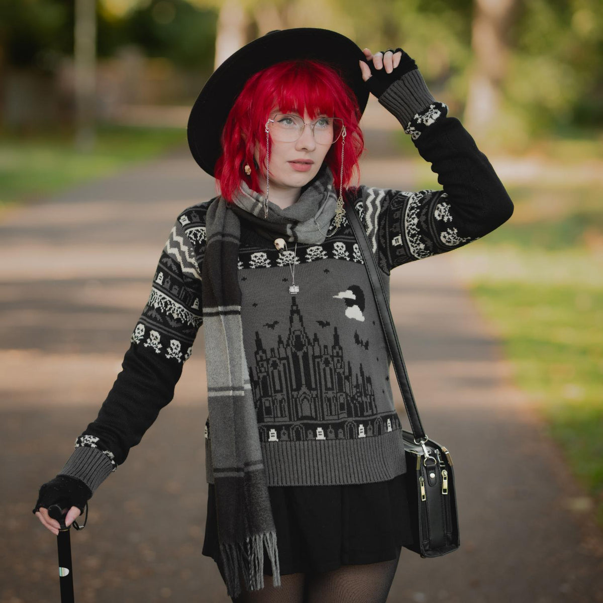Fair Isle Sweater - Haunted House - Black/Gray