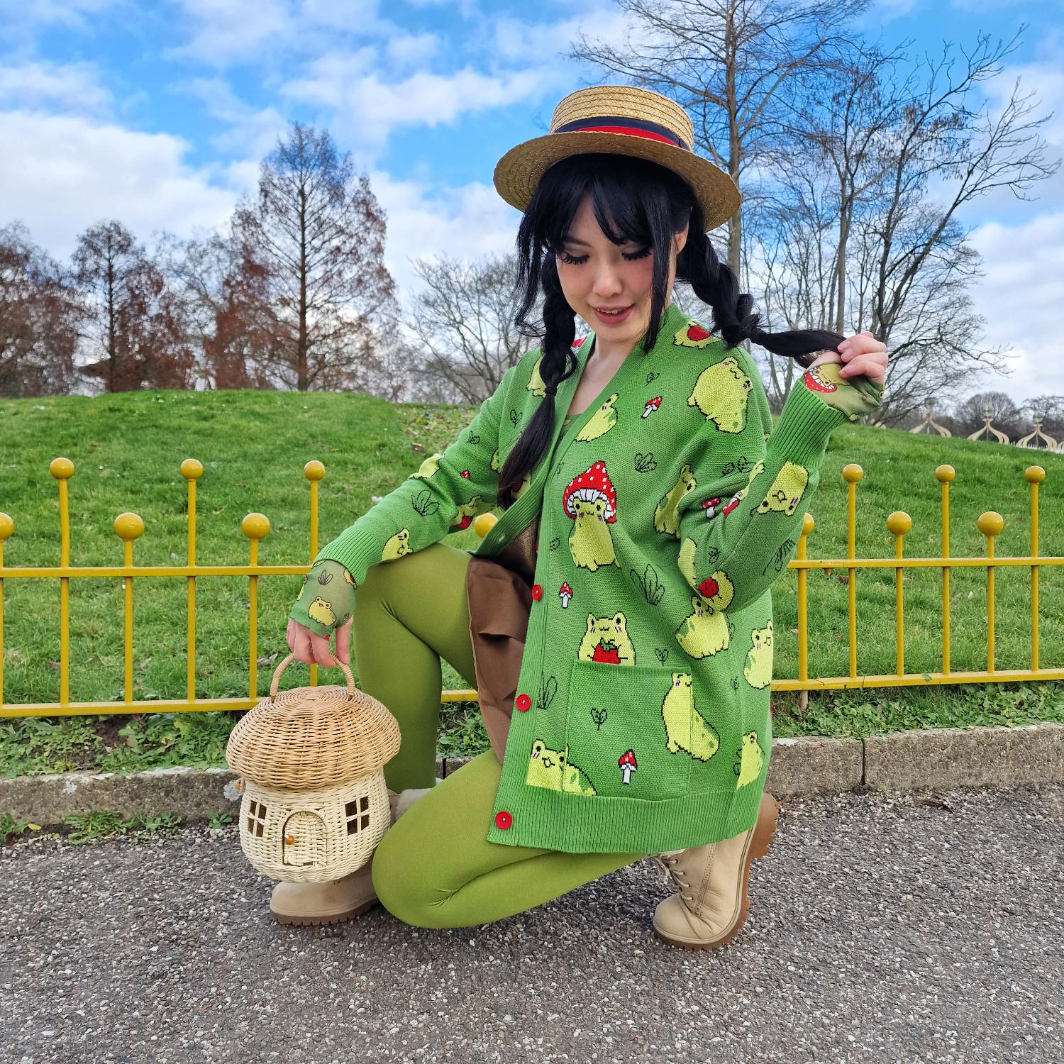 Hoppy Meadow Frog Print Cardigan | Alternative Knitwear | Sizes 0