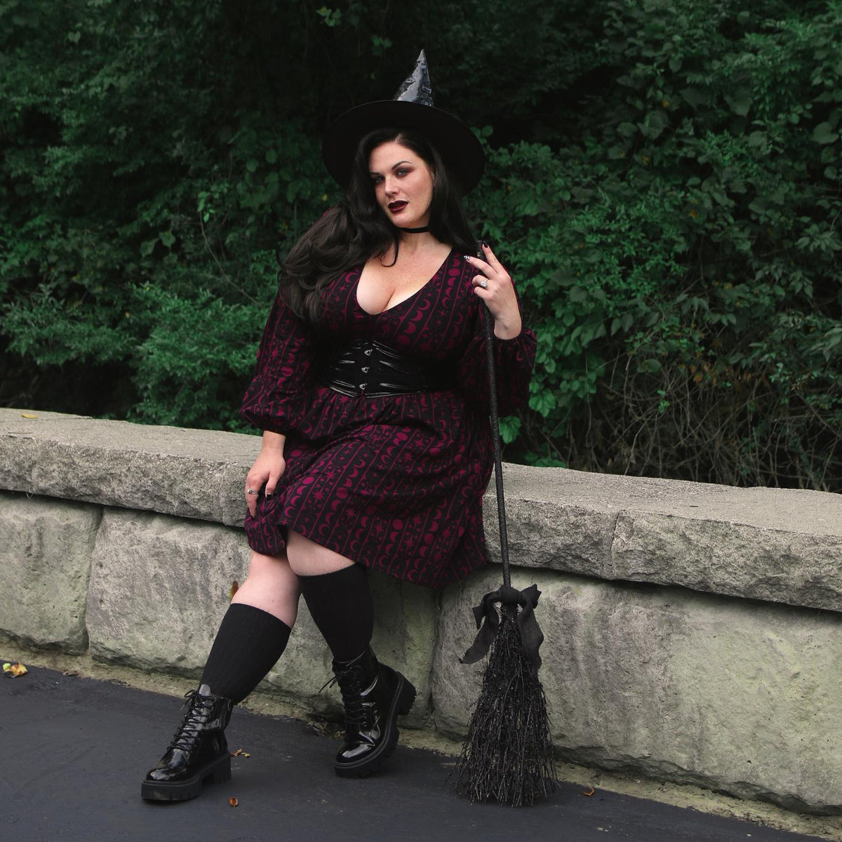 Printed Cotton Babydoll Dress - Moon Stars Pinstripe - Cherry