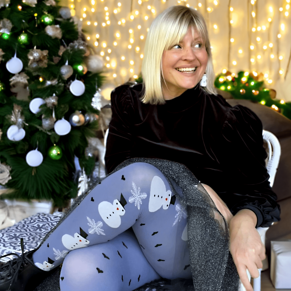 Opaque Snowman Tights In Grey - The Best Christmas tights