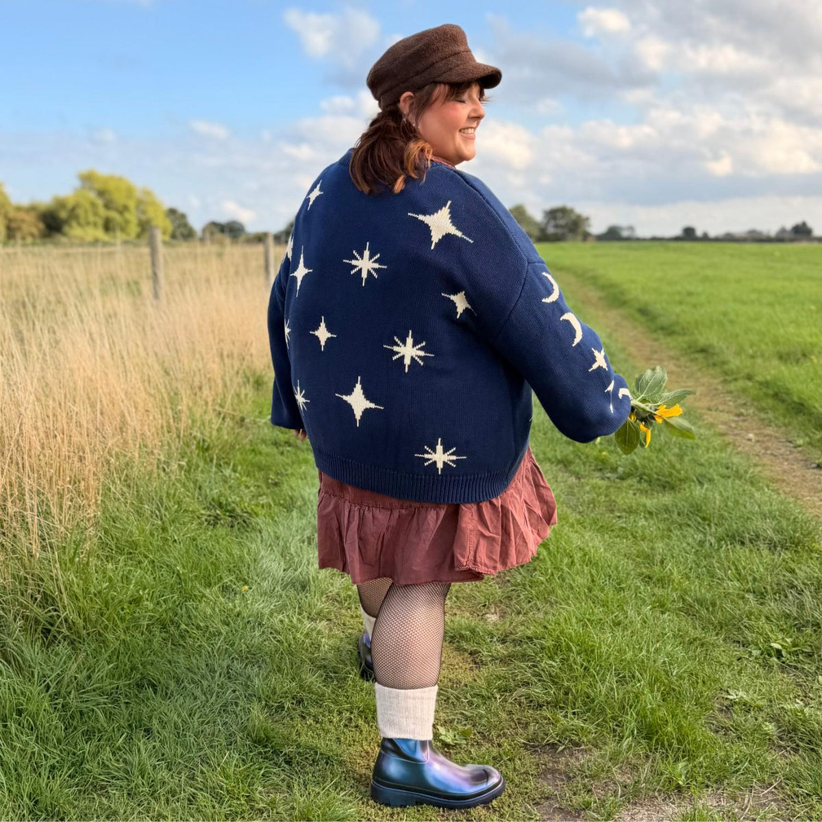 Chunky Knit Sweater - Stars - Navy/Cream