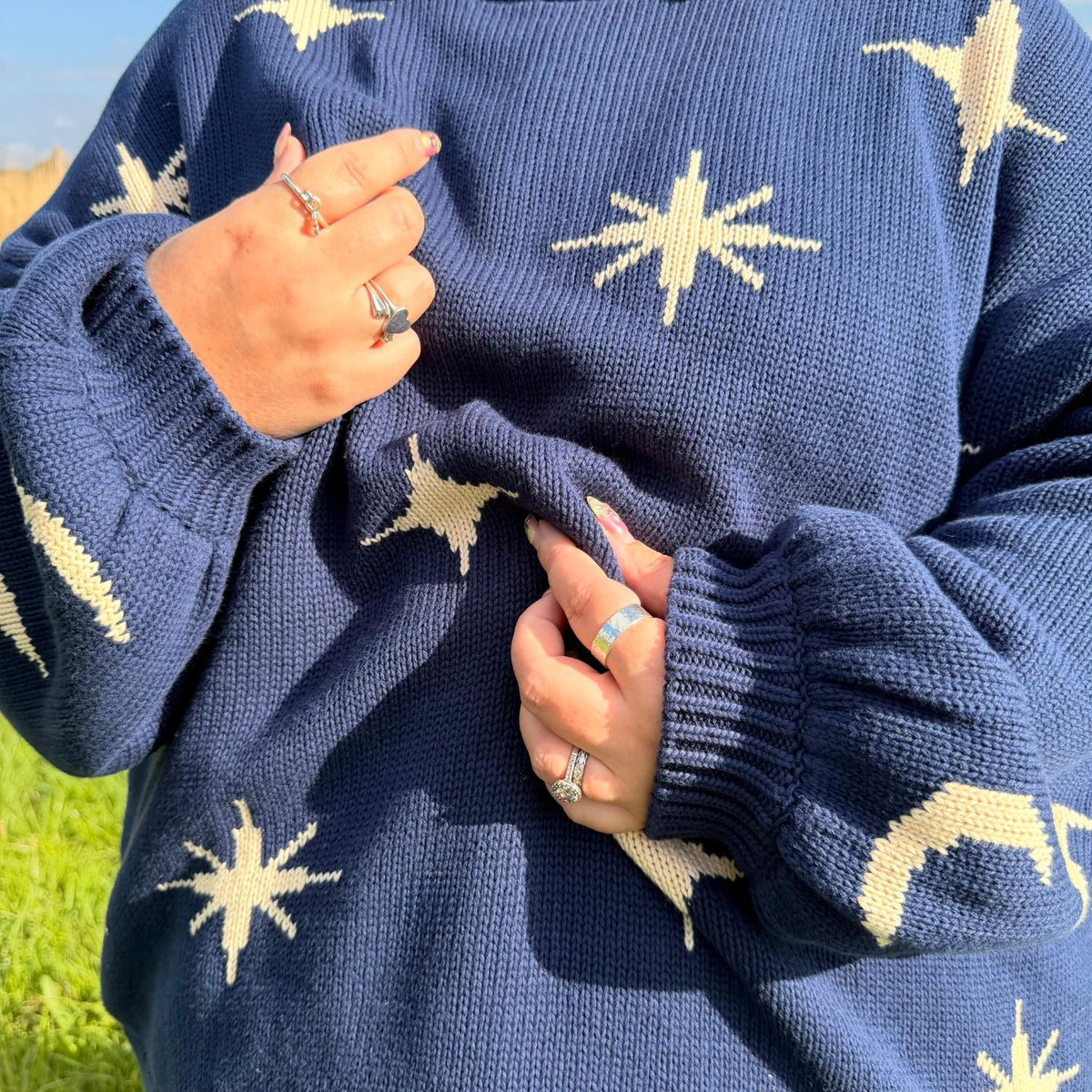 Chunky Knit Sweater - Stars - Navy/Cream