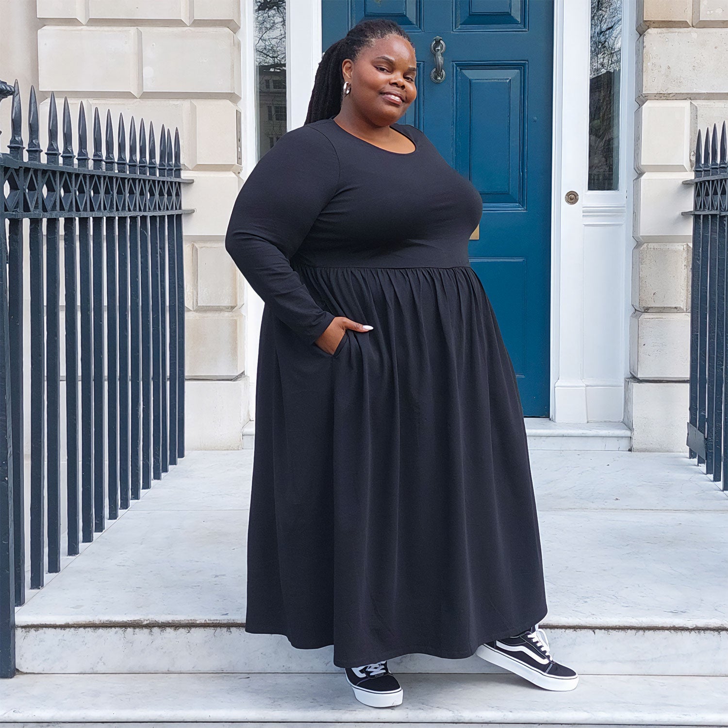 knee length dresses for ladies Black Long Sleeve Maxi Dress | Full Coverage