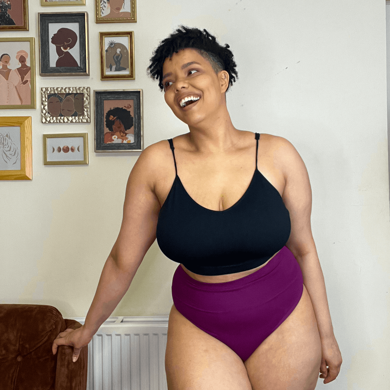 Organic Cotton Cheeky High Leg Panties - Figgy Pudding