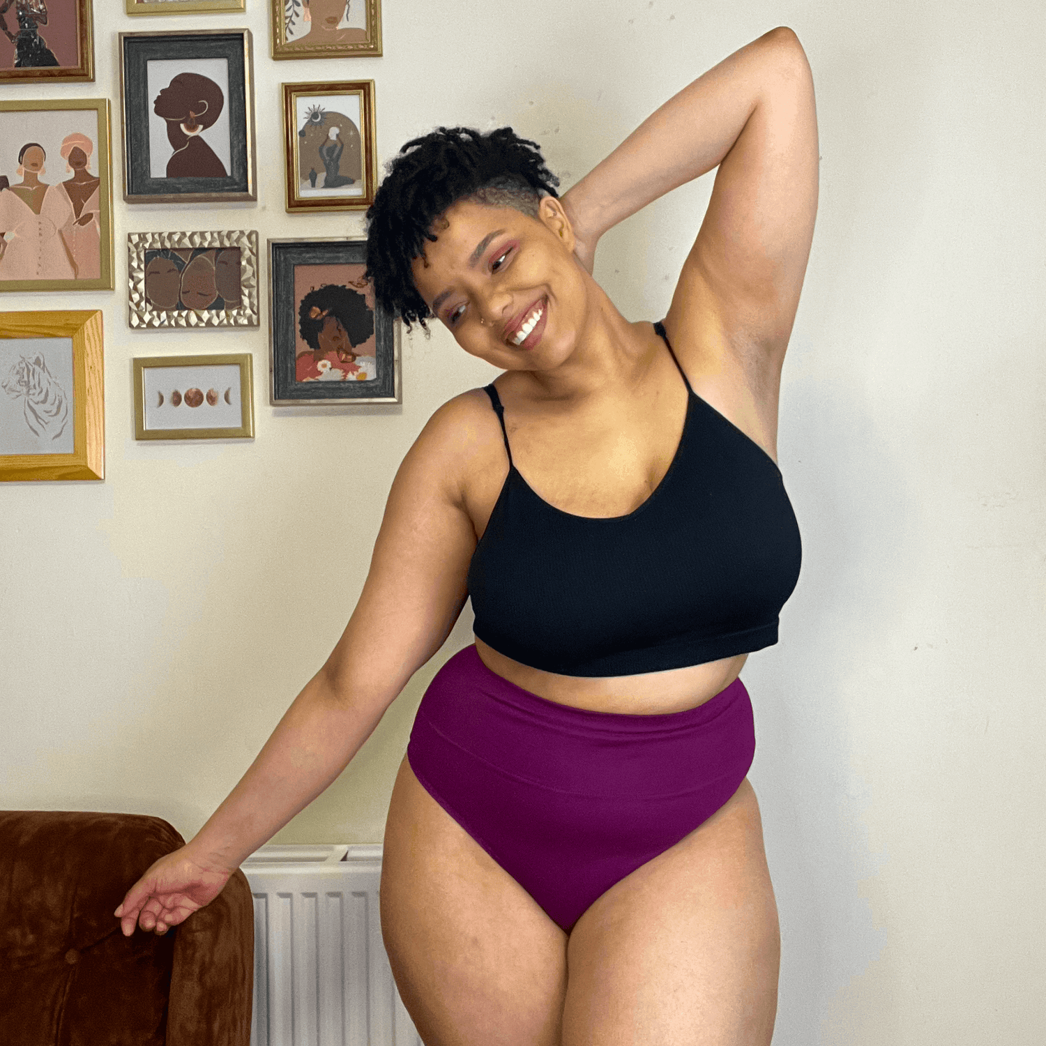 Organic Cotton Cheeky High Leg Panties - Figgy Pudding