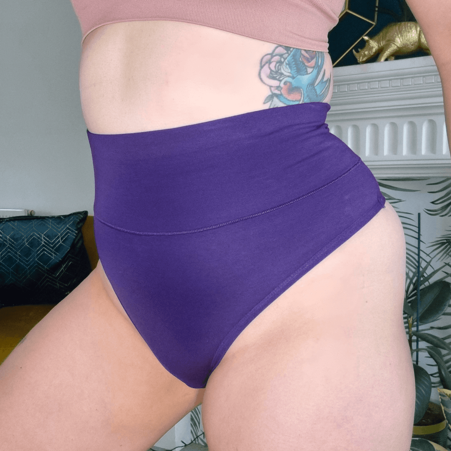 Organic Cotton Cheeky High Leg Panties - Suffragette Purple
