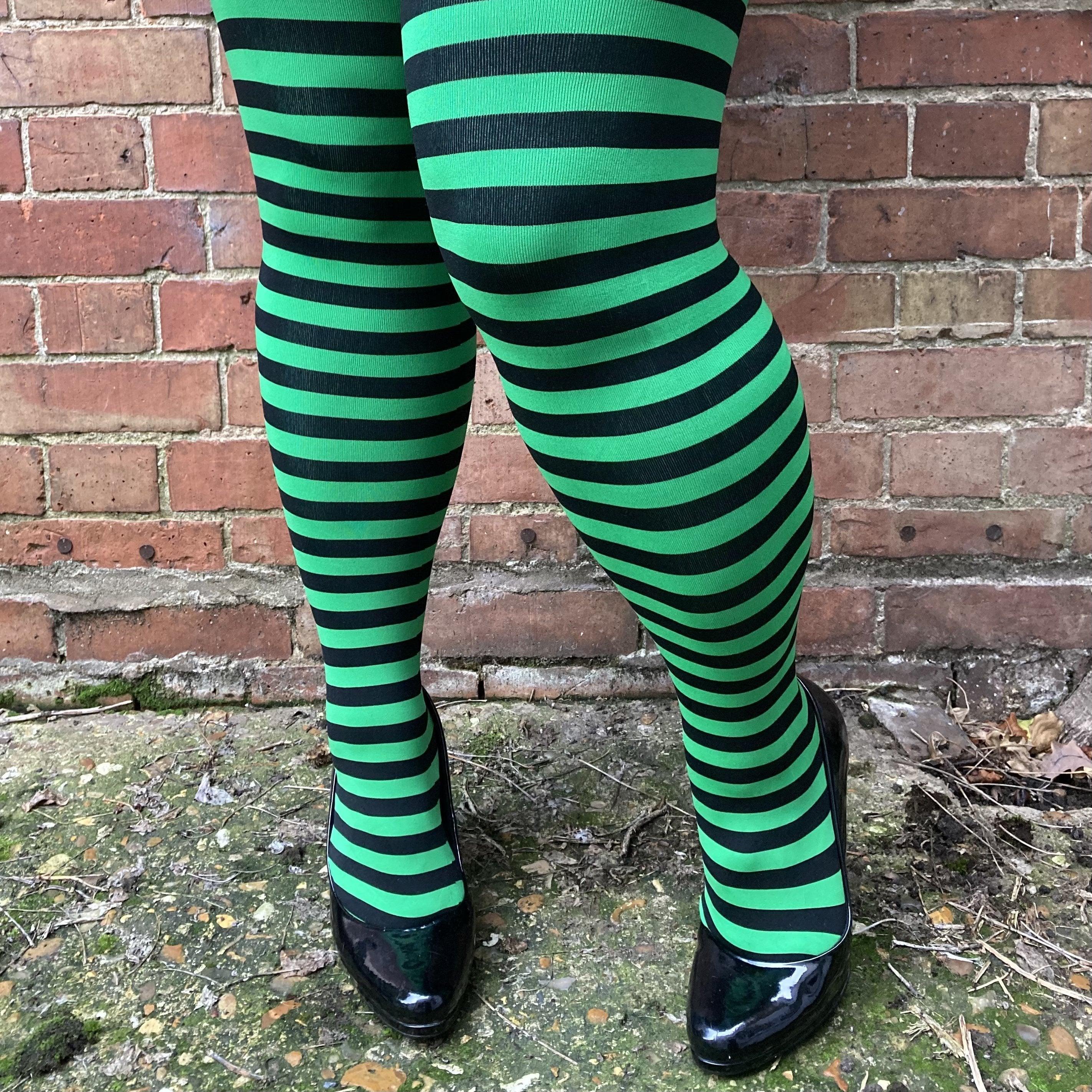 Opaque Green & Black Striped Tights - Snag Tights – Snag US