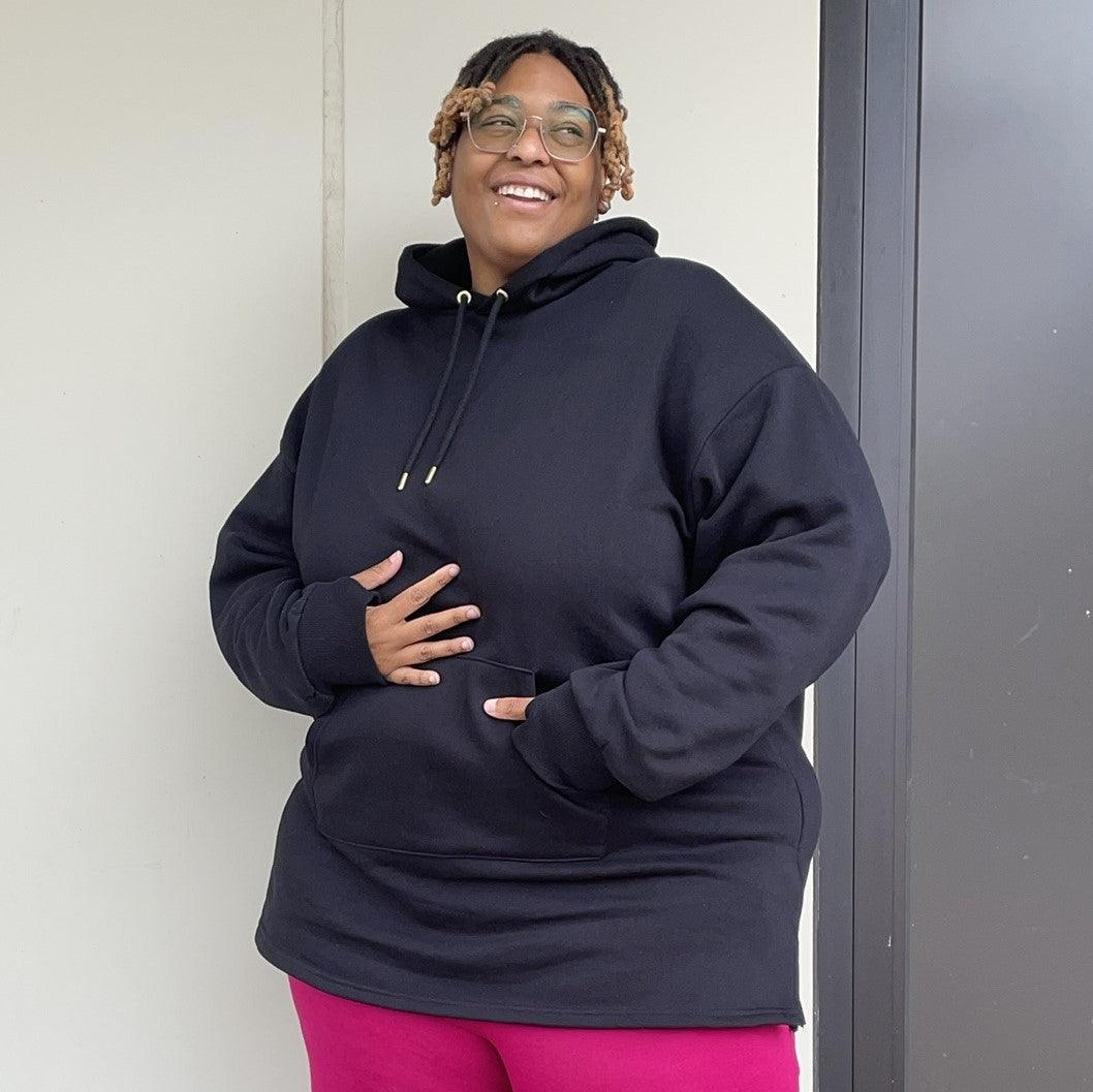 Organic Cotton Longline Hoodie - Black