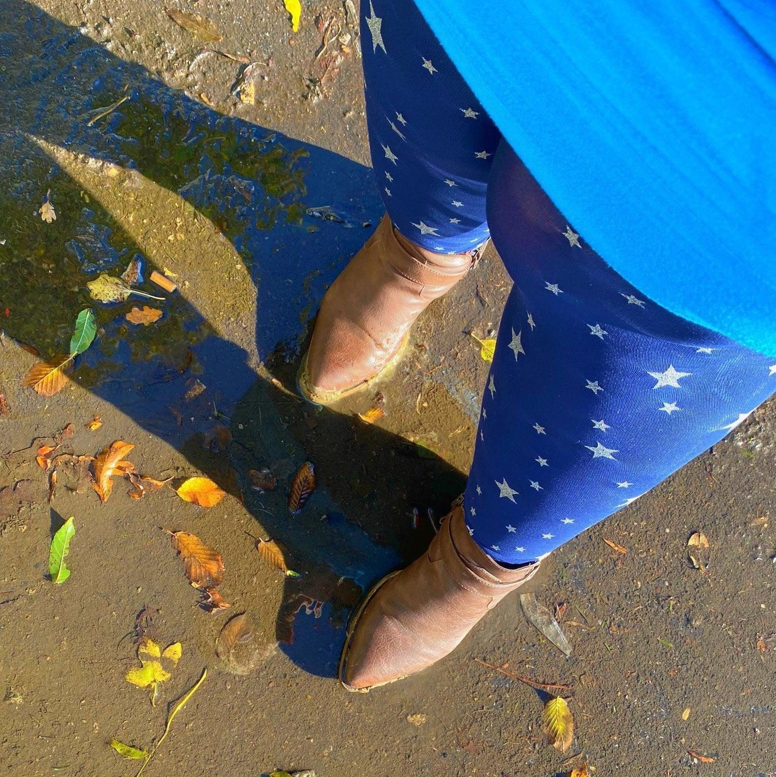 Opaque Star Patterned Blue Colored Tights