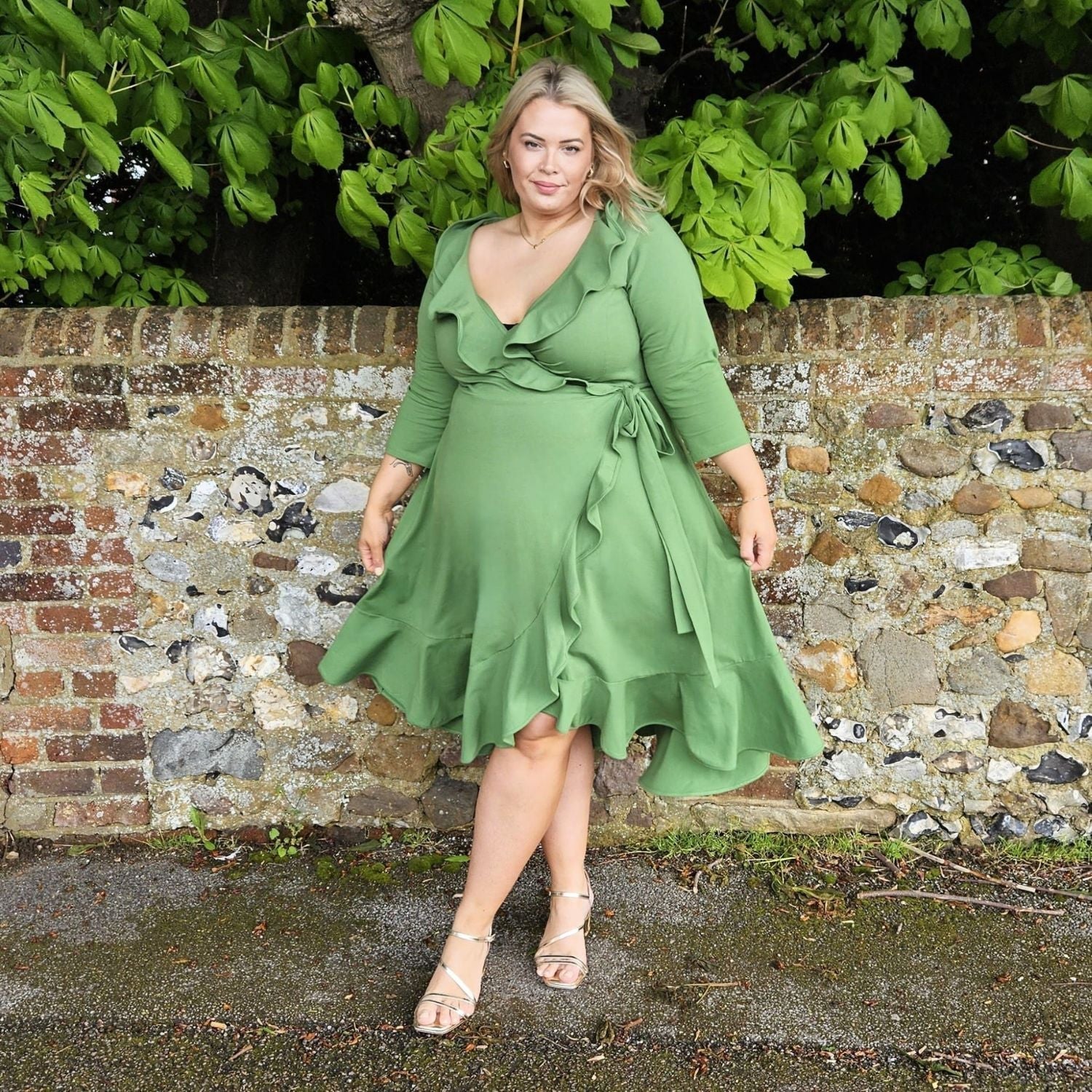 Frill wrap tea dress on sale