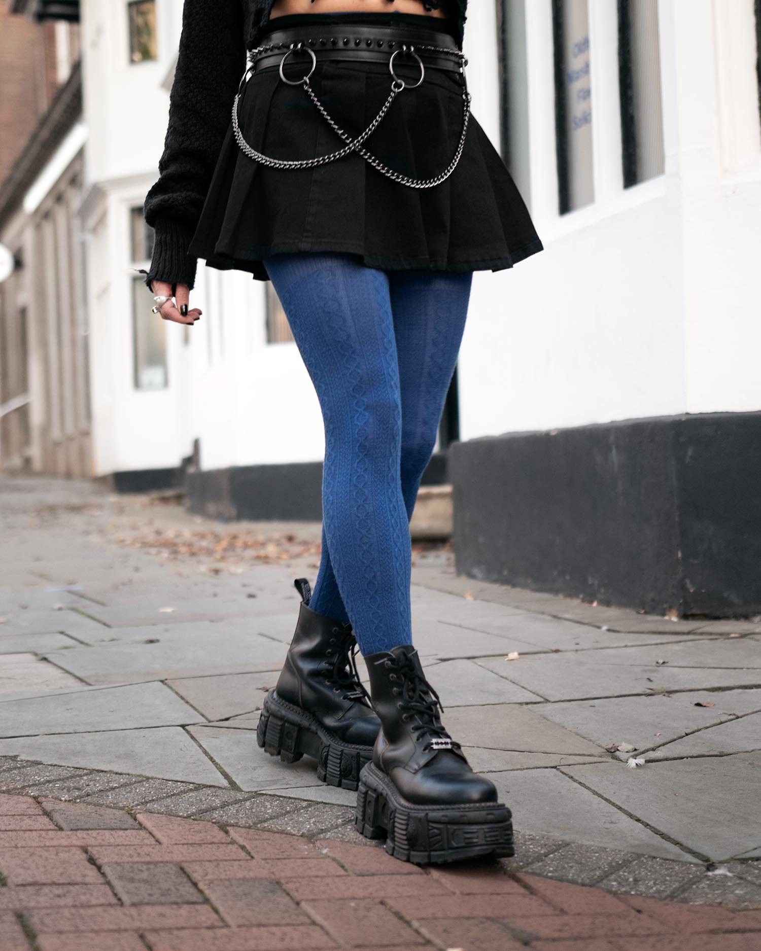 Blue Cable Knit Tights with Wool - Kraken's Breath – Snag US