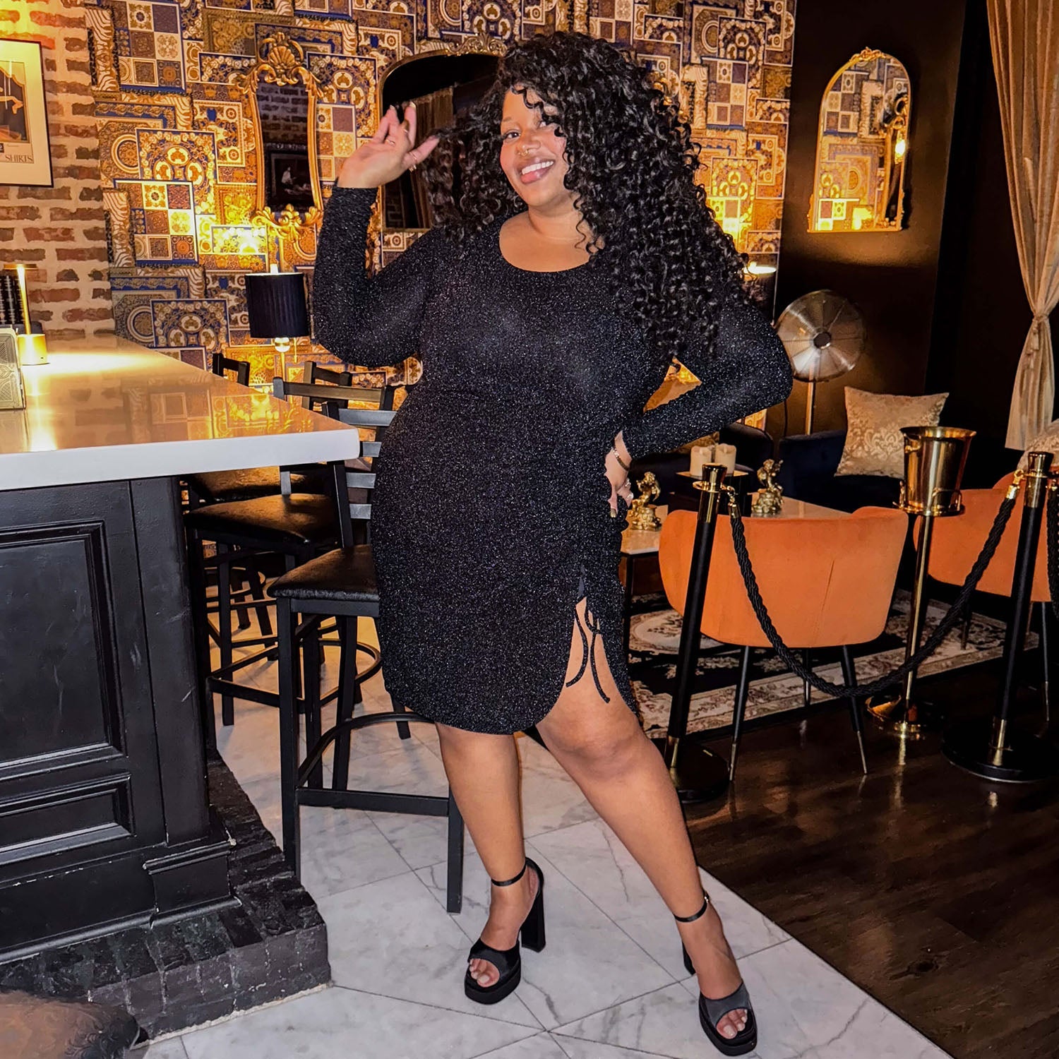 Lurex Long Sleeve Dress - Black - A/B (1-2) Lurex Long Sleeve Dress - Black - A/B (1-2)