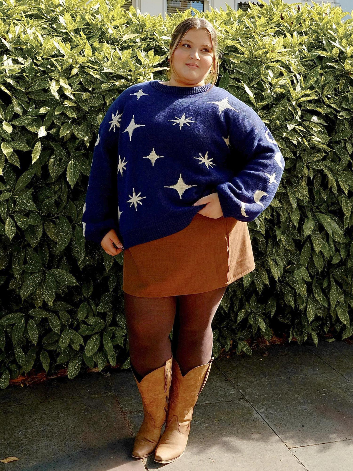Chunky Knit Sweater - Stars - Navy/Cream