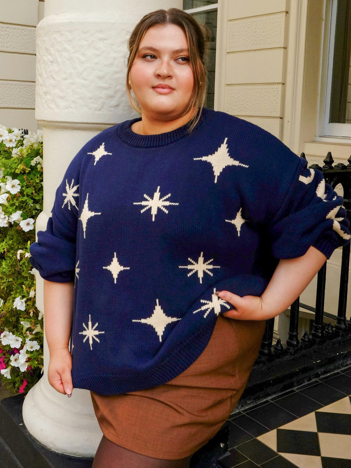 Chunky Knit Sweater - Stars - Navy/Cream