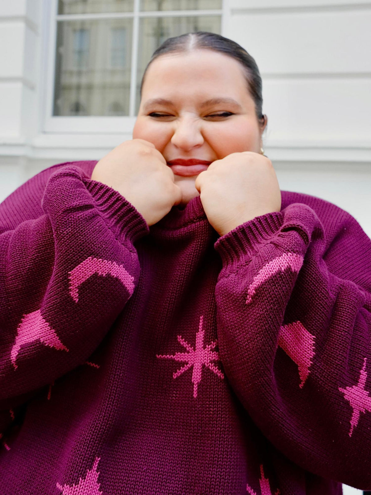 Chunky Knit Sweater - Stars - Pink/Purple